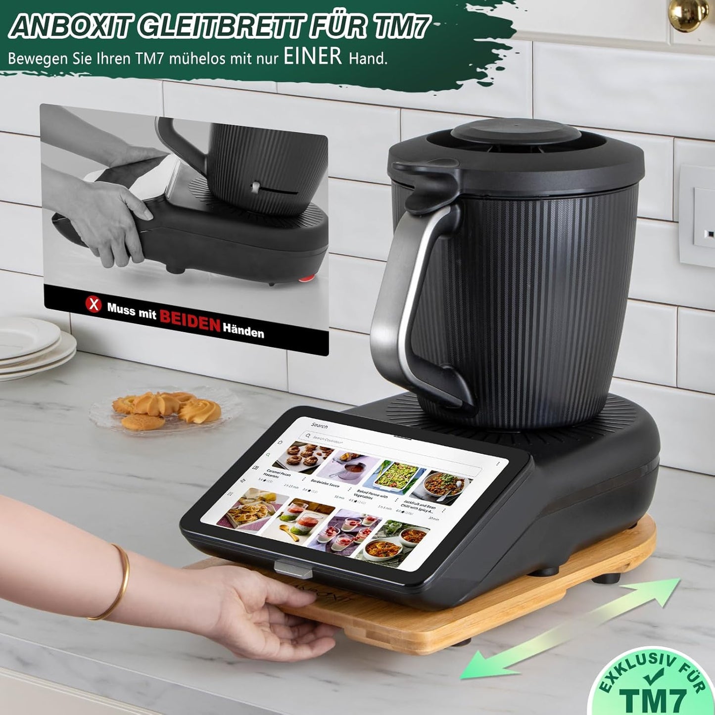 Gleitbrett mit Rollen für Thermomix, Bambus