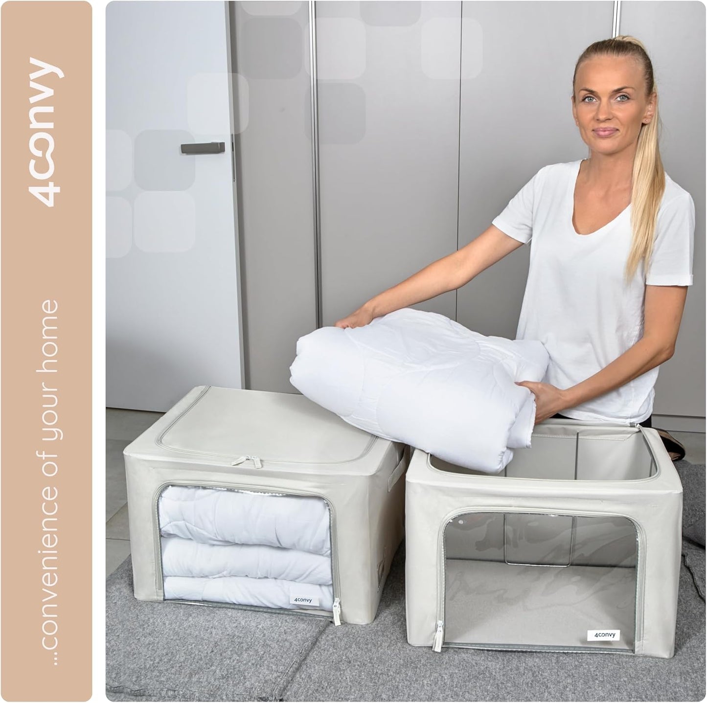 Faltbare Aufbewahrungstaschen mit Reissverschluss, 2x66L, Grau 2x66L