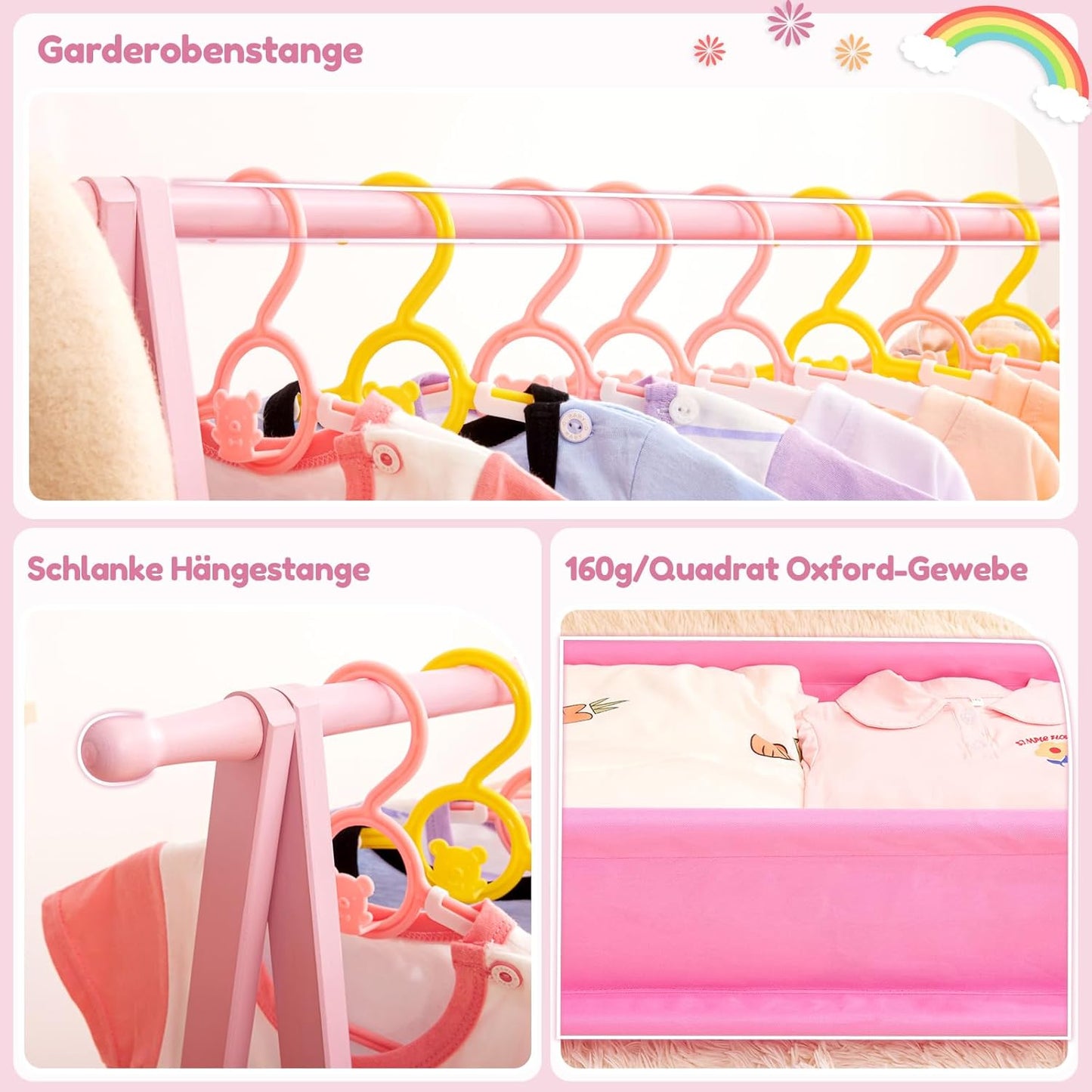 Kinderkleiderständer mit Aufbewahrungskiste, Rosa