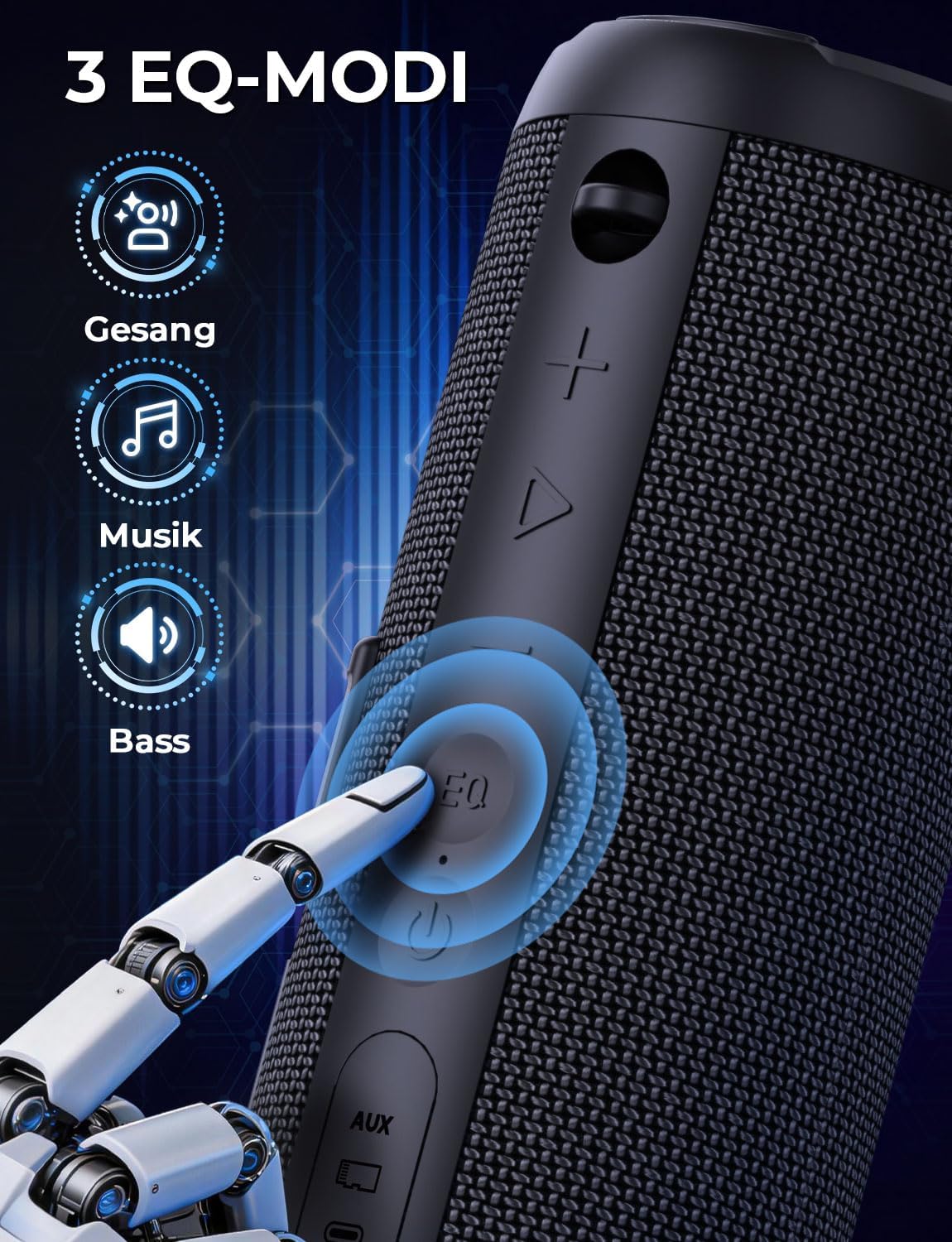 Bluetooth-Lautsprecher mit RGB-Beleuchtung, Schwarz 40W 3,600mAH