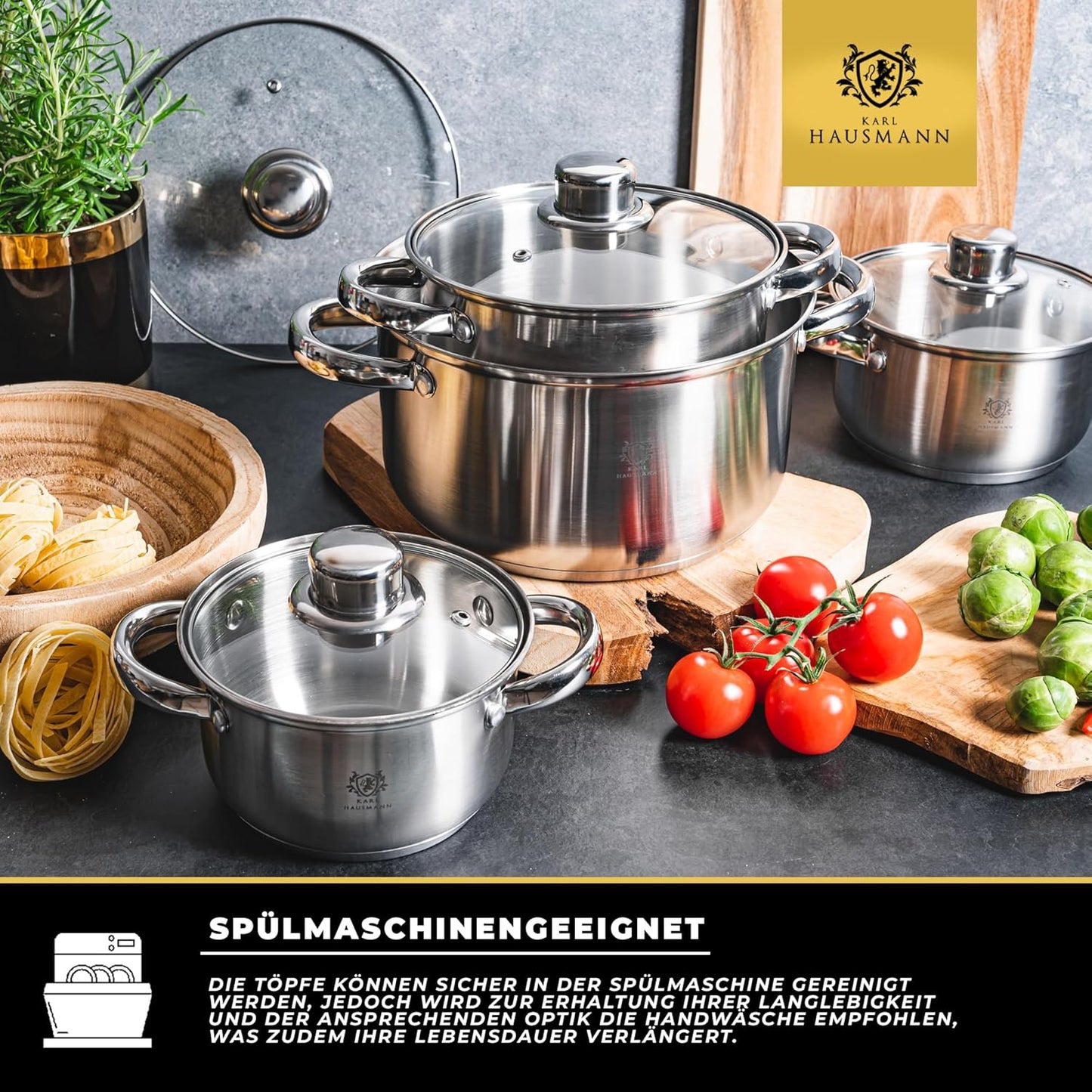 Topfset Induktion 4-teilig mit Glasdeckel