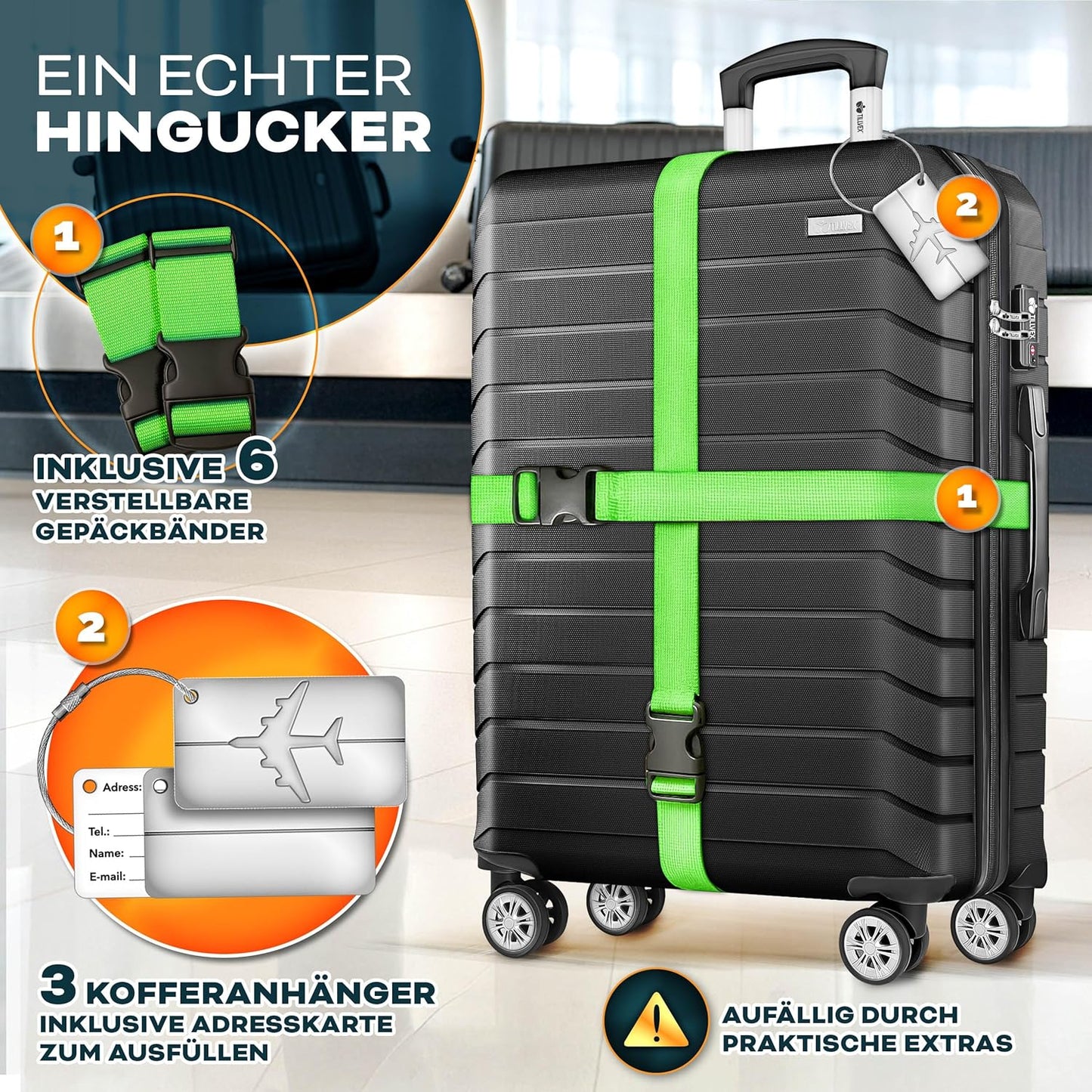 Reisekoffer-Set mit Gepäckwaage und TSA-Schloss (3-teilig), Schwarz Kofferset 3tlg