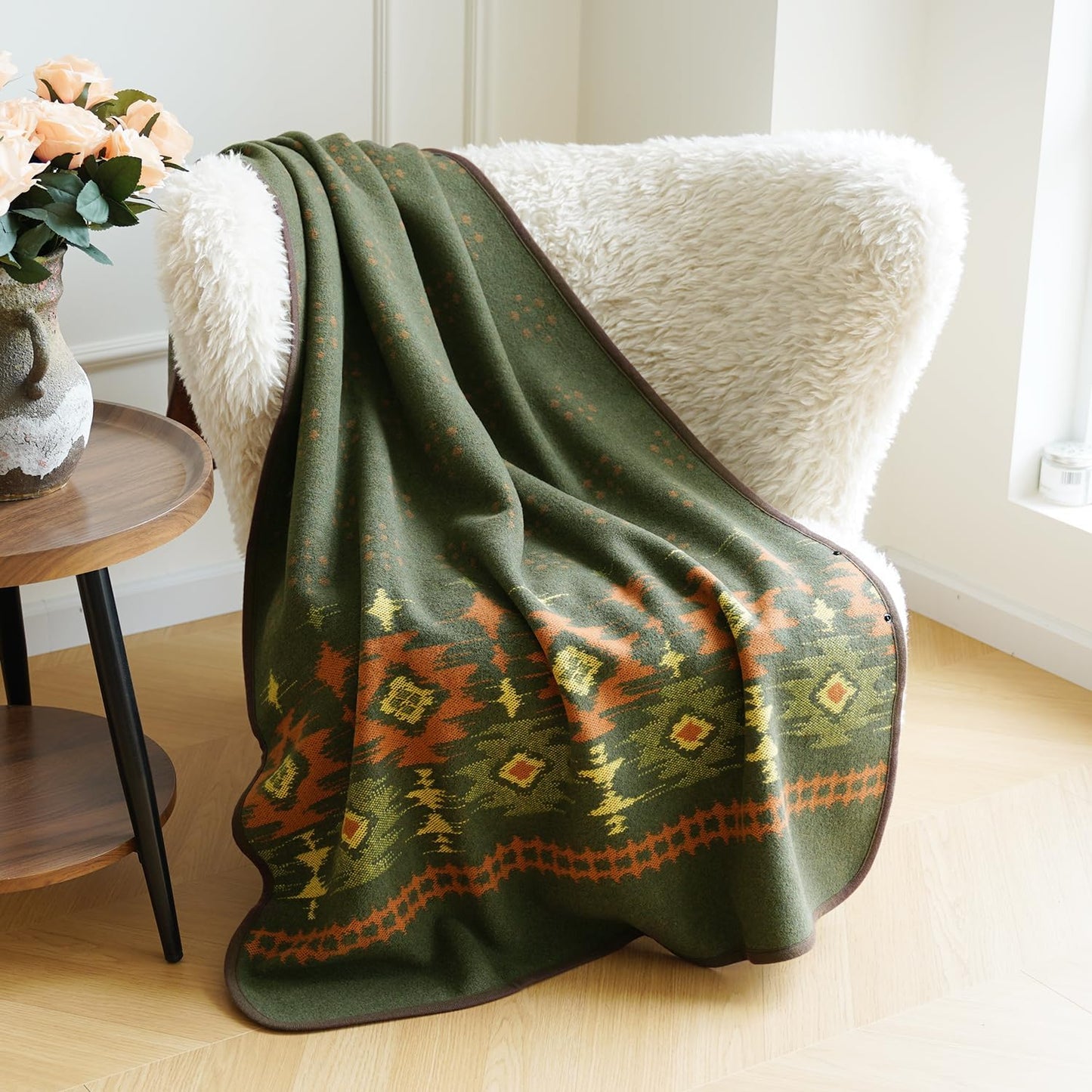 Tragbare Kuscheldecke aus Merinowolle, Myers Grün