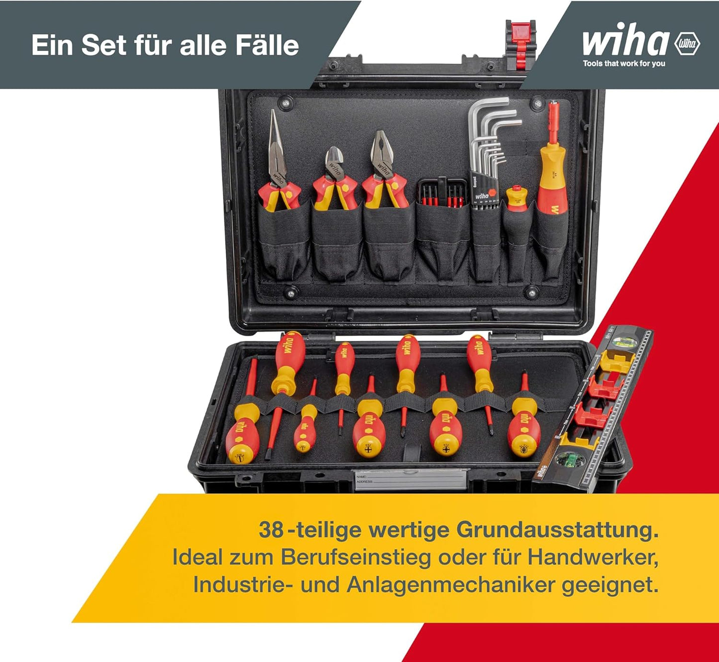 38-teiliger Lehrlingskoffer für Elektroinstallation, Werkzeugkoffer VDE geprüft 39 tlg