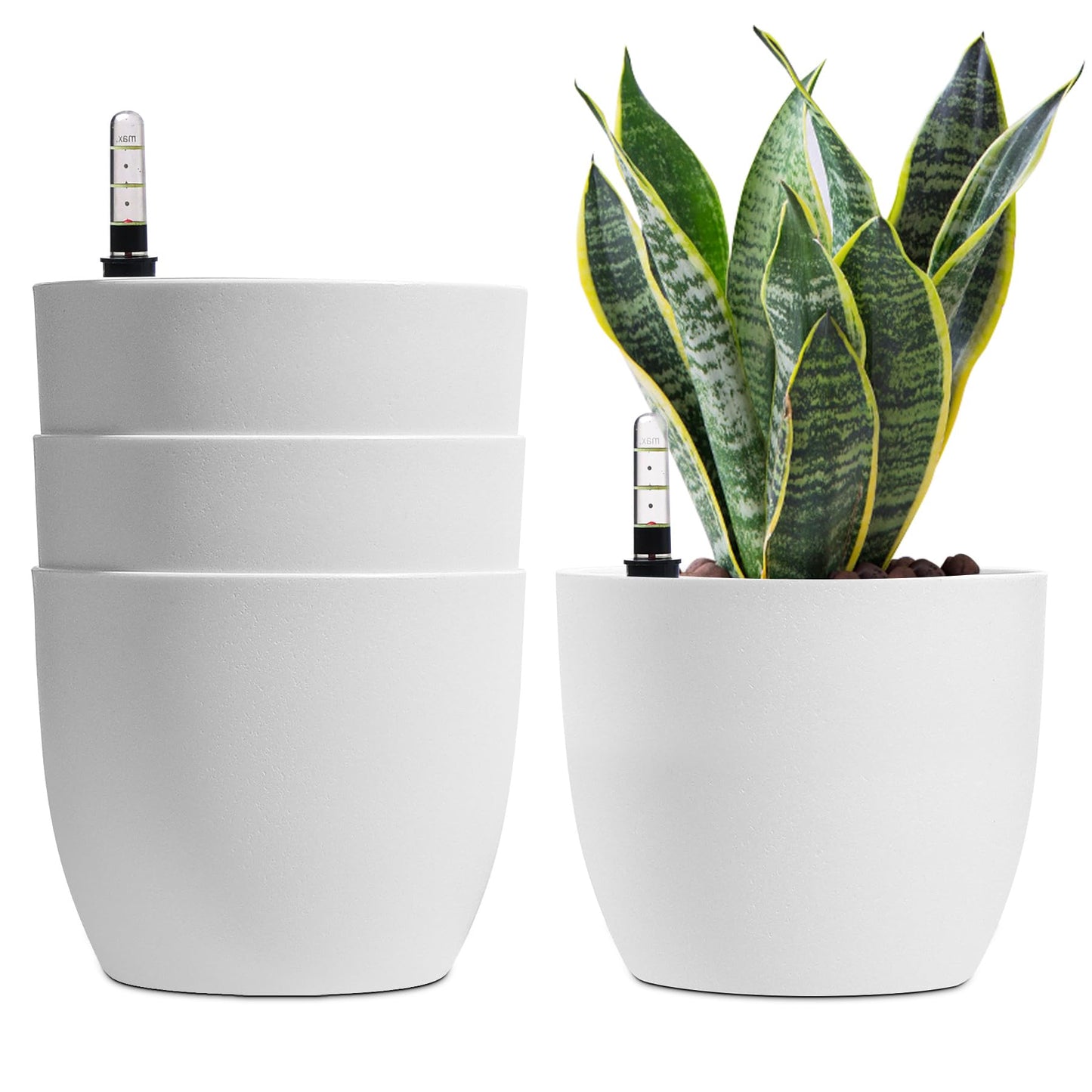 4er-Set Selbstbewässernder Blumentopf mit Wasserstandsanzeige, Weiss 18.5*16cm