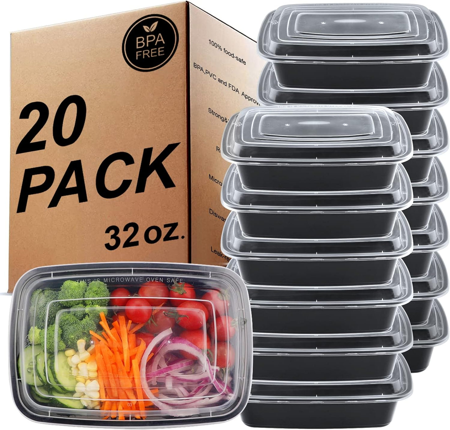 Meal Prep Container-Set, luftdicht & wiederverwendbar (20 Stück), 1 Compartment 20 Pack