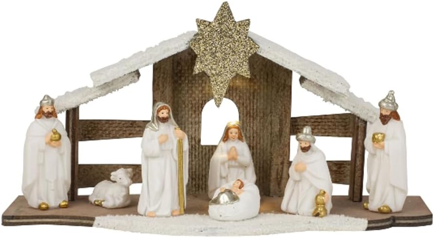 Weihnachtskrippe mit Figuren (7-teilig), Krippe Set