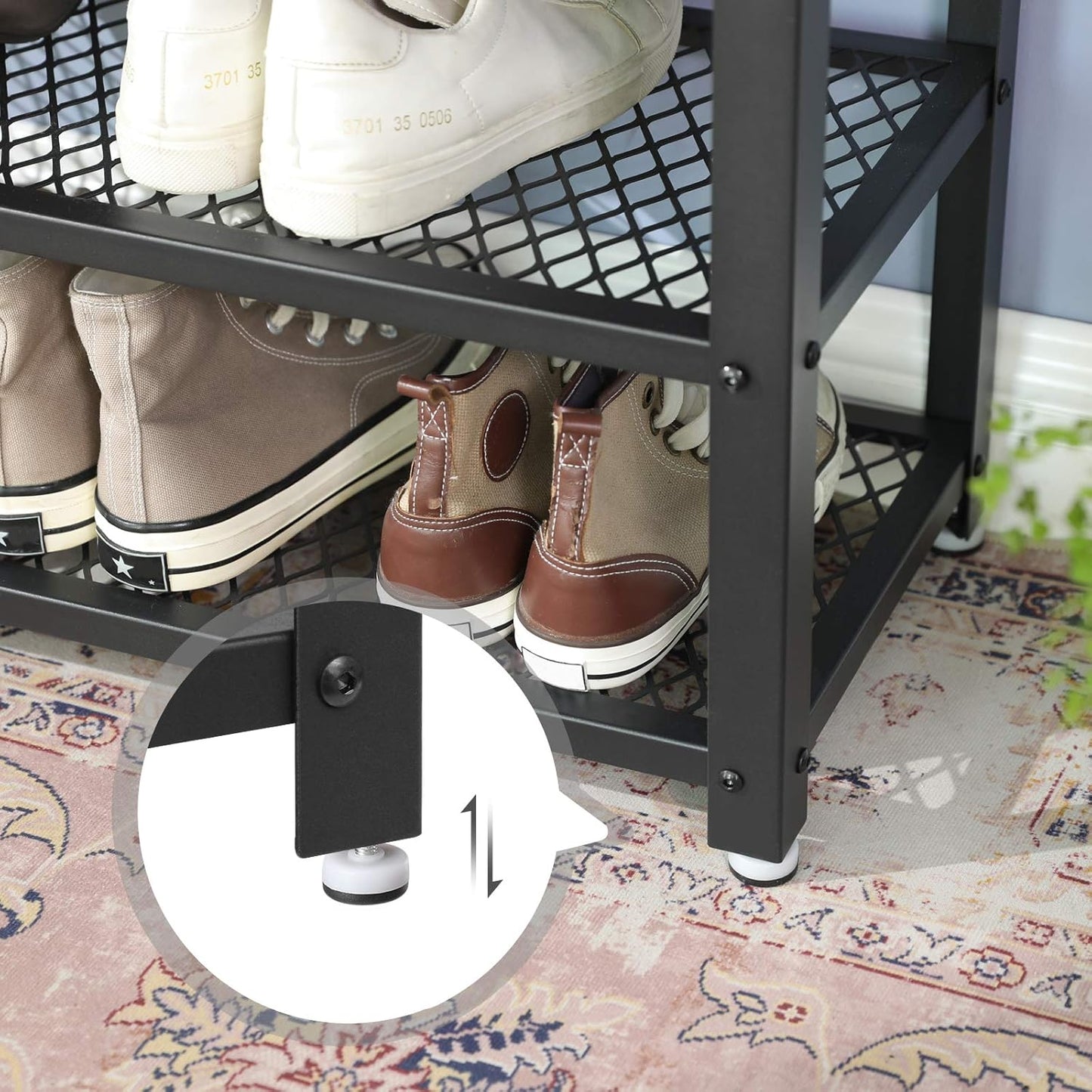 Wandgarderobe mit Schuhbank und Regal (Industrie-Design), 73B cm Greige + Schwarz