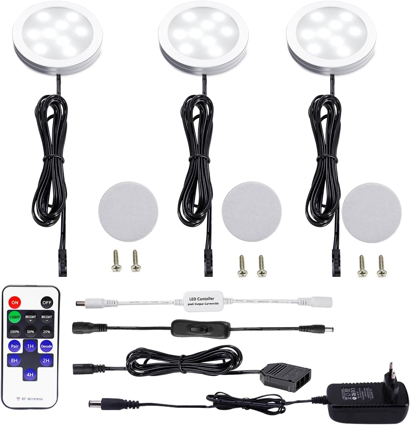 3er-Set LED-Unterbauleuchten mit Fernbedienung, Tagesweiss 6000k