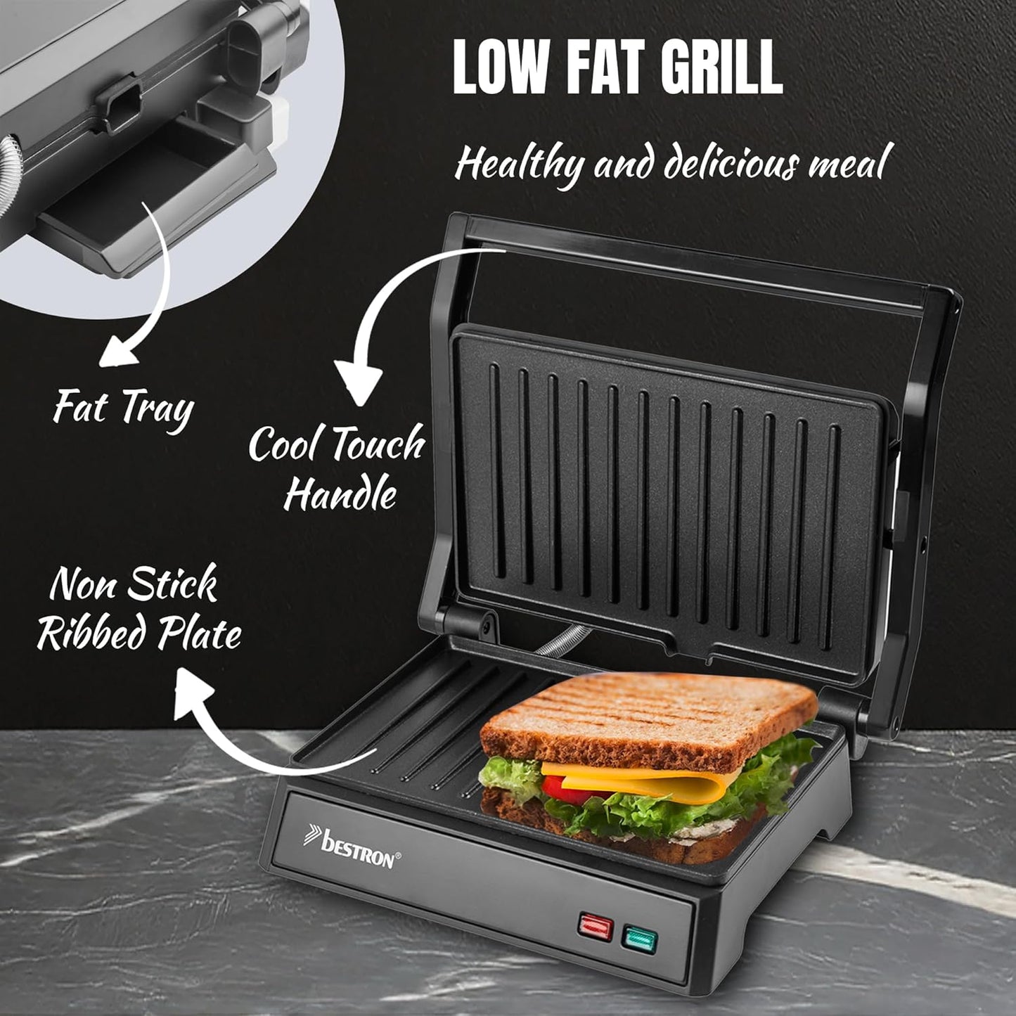 Kontaktgrill mit Auffangschale, Mattschwarz