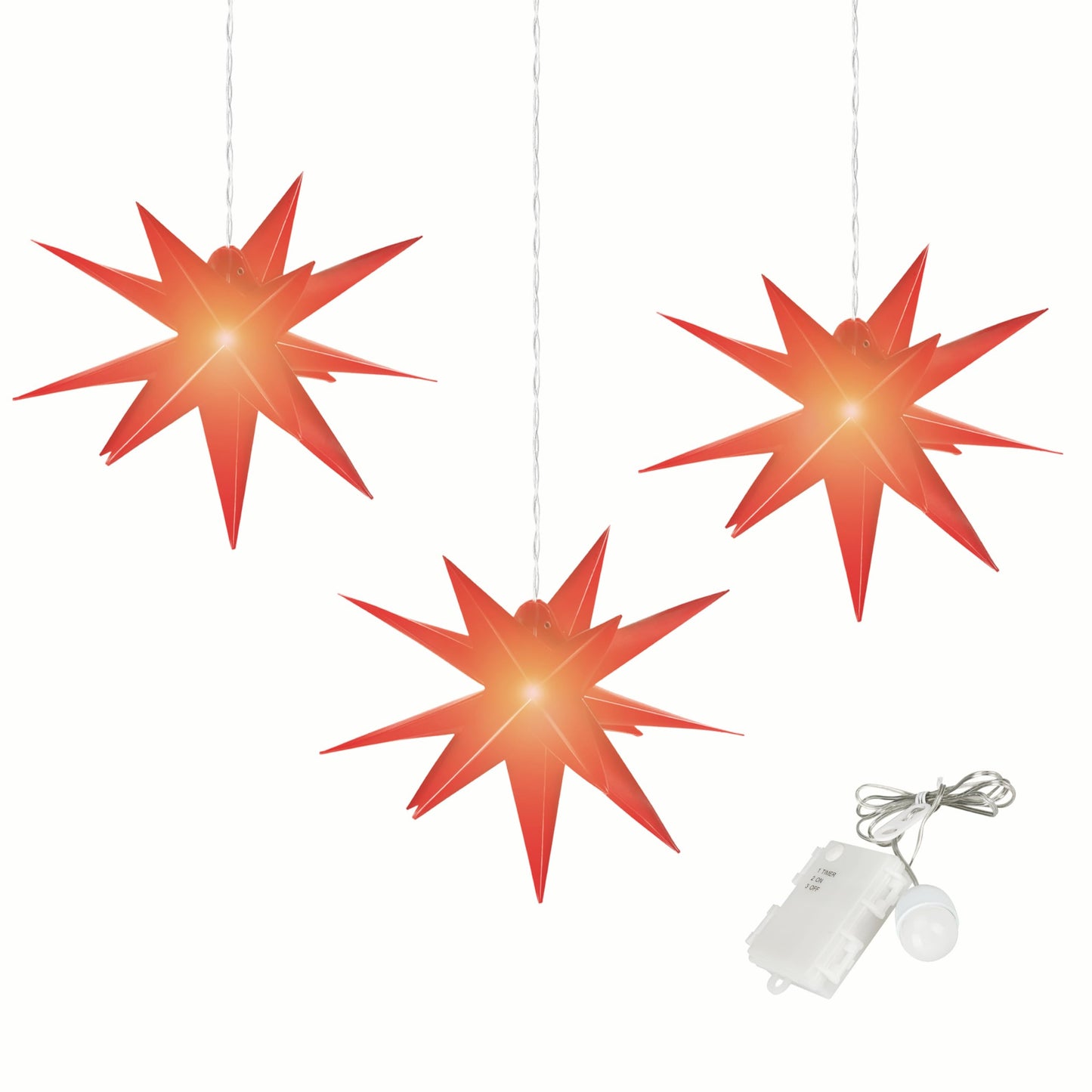 3D Leuchtstern-Set mit LED-Beleuchtung, 3-teilig, Rot