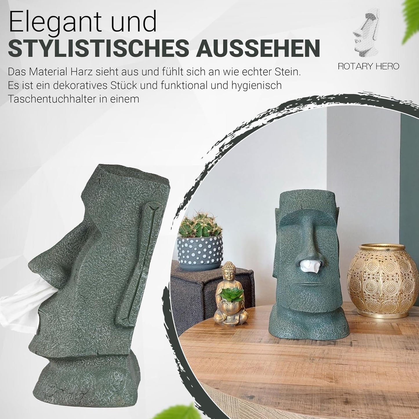 Moai-Taschentuchbox mit Figurendesign, Grau