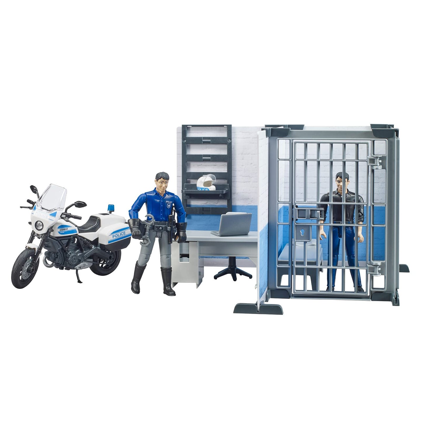 bworld Polizeistation mit Polizeimotorrad, Spielfigur, Modern