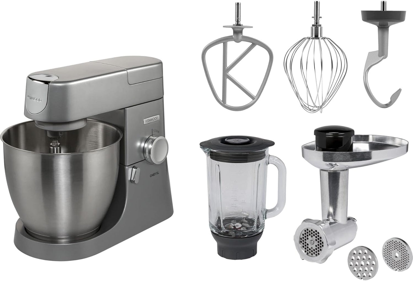 Chef XL KVL4170S mit Fleischwolf & Mixer-Aufsatz, Bundle mit Mixer + Fleischwolf Single