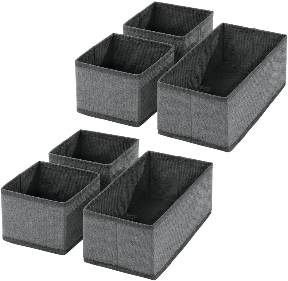 6er-Set Aufbewahrungs-Stoffboxen, Dunkelgrau/Schwarz