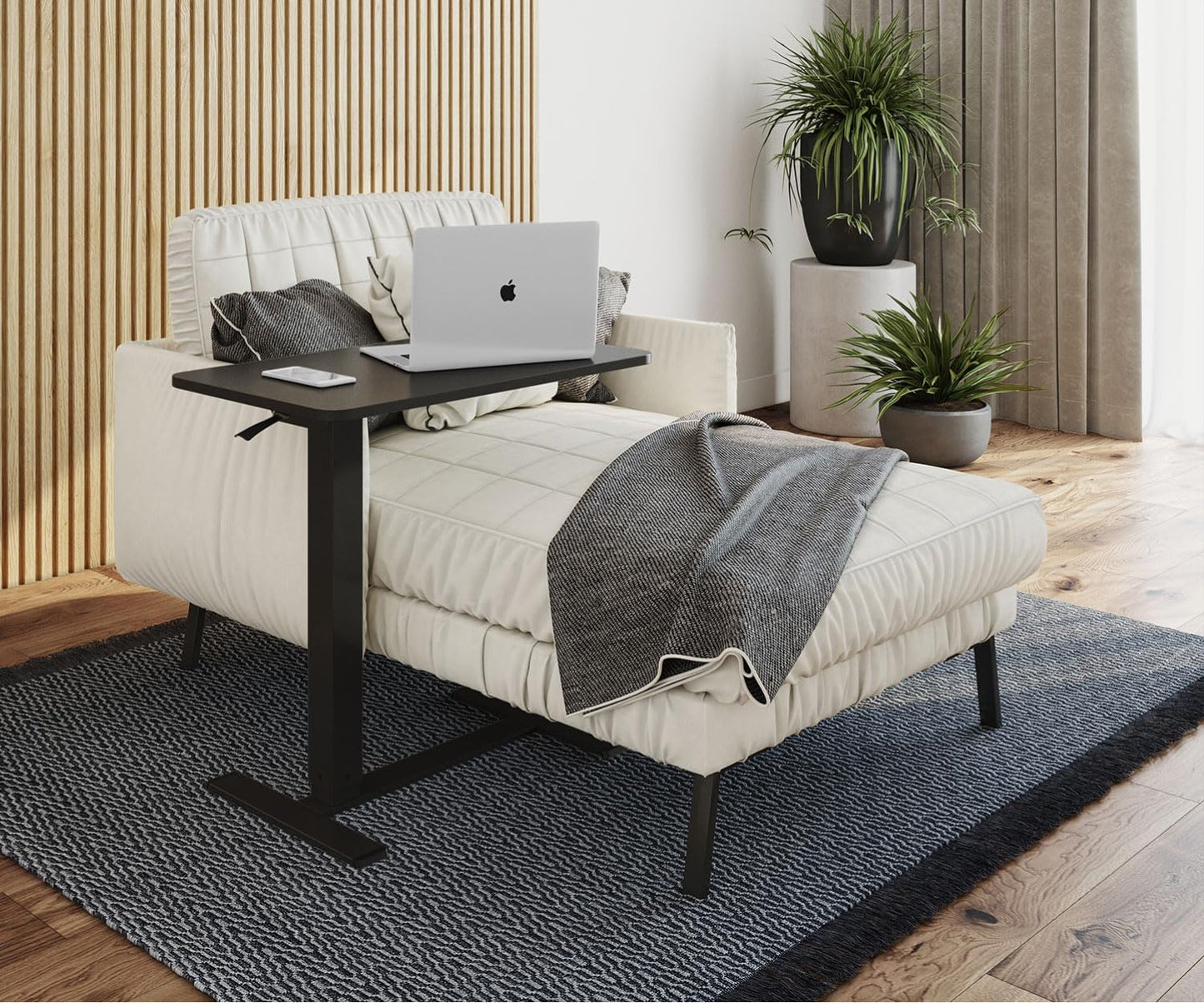 Mobiler höhenverstellbarer Beistelltisch auf Rollen, 71 x 40 cm Schwarz