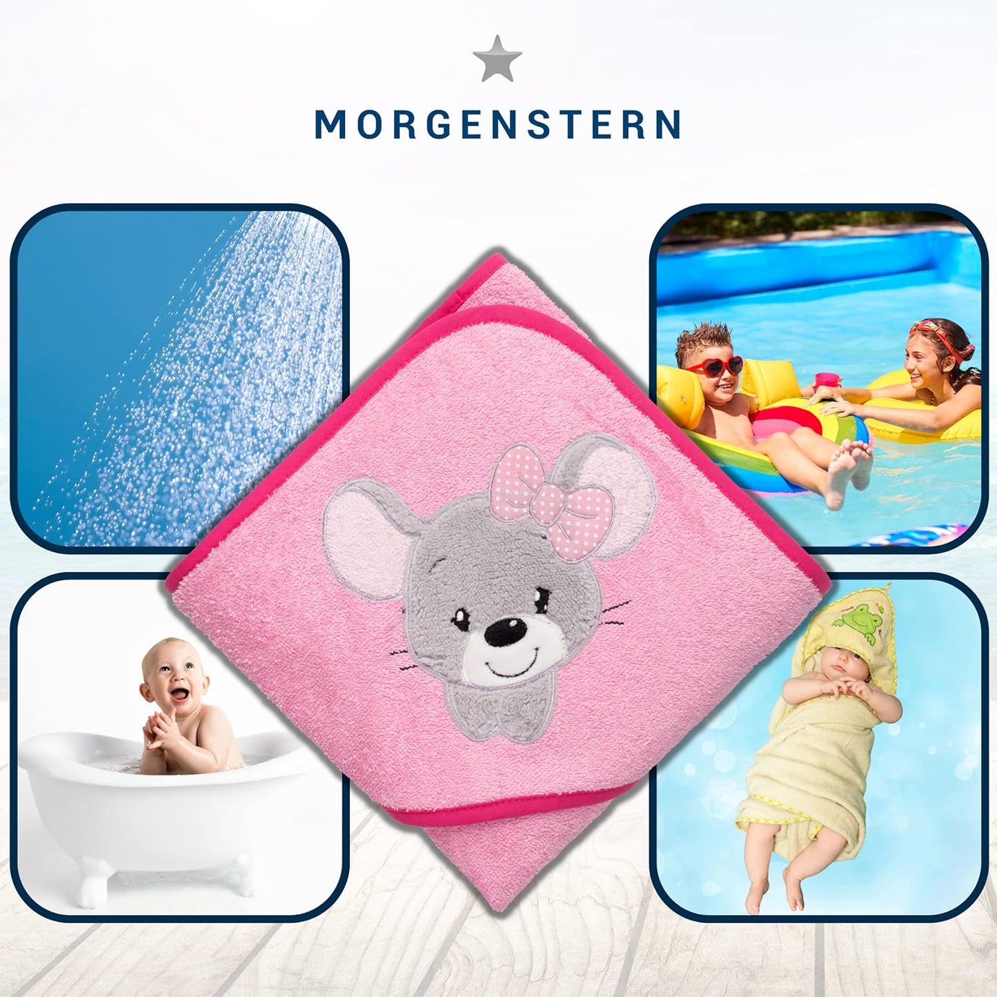 Kapuzenhandtuch für Kinder, Rosa - Maus