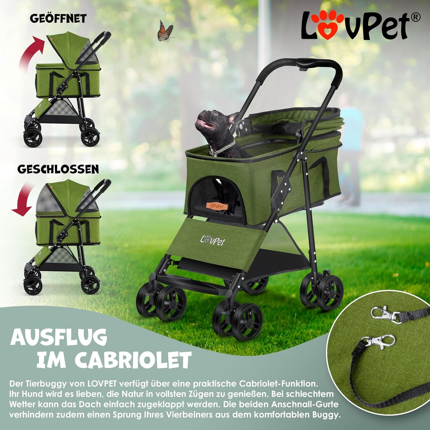 Hundewagen mit Transporttasche, Grün