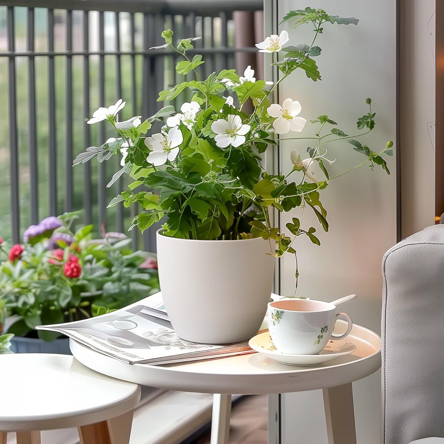 4er-Set Selbstwässernder Blumentopf mit Wasserstandsanzeige, Weiss 22*21cm