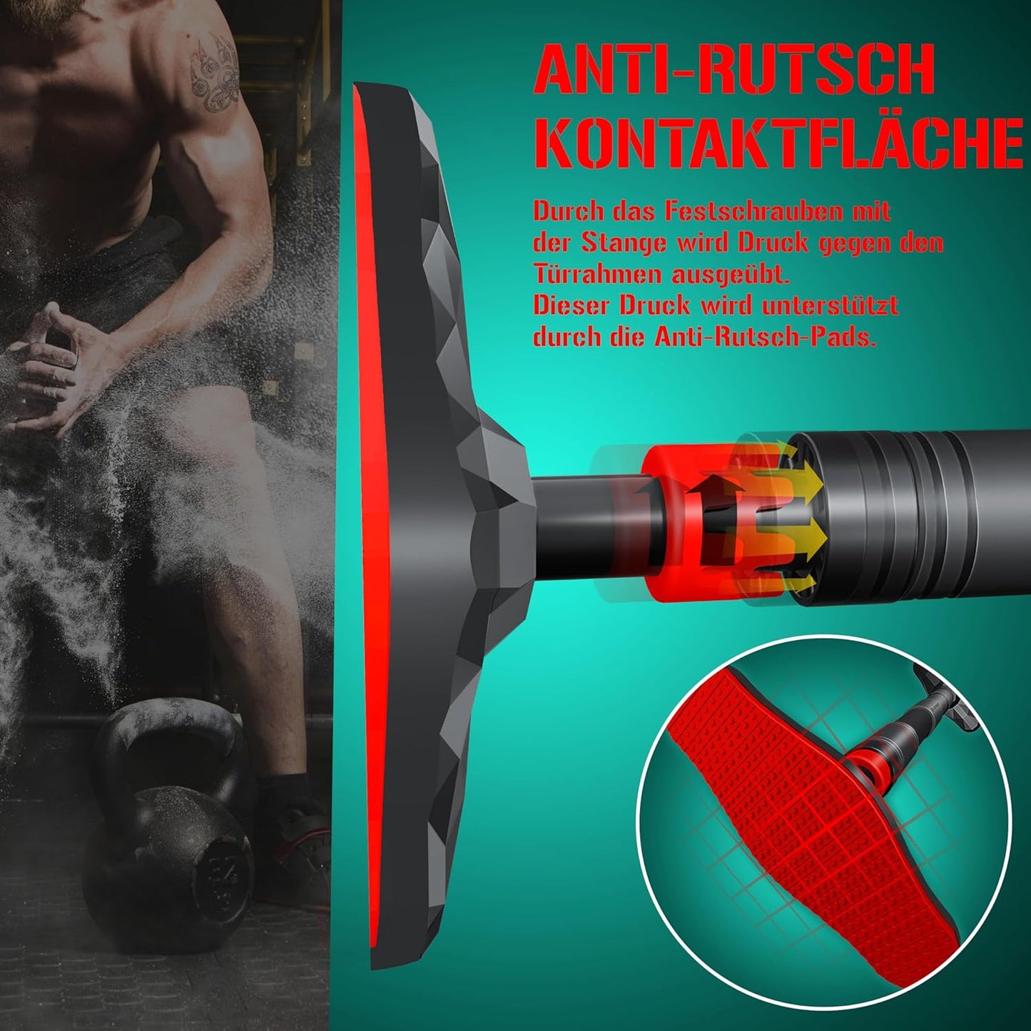 Klimmzugstange Türrahmen, verstellbar & rutschfest, Rot