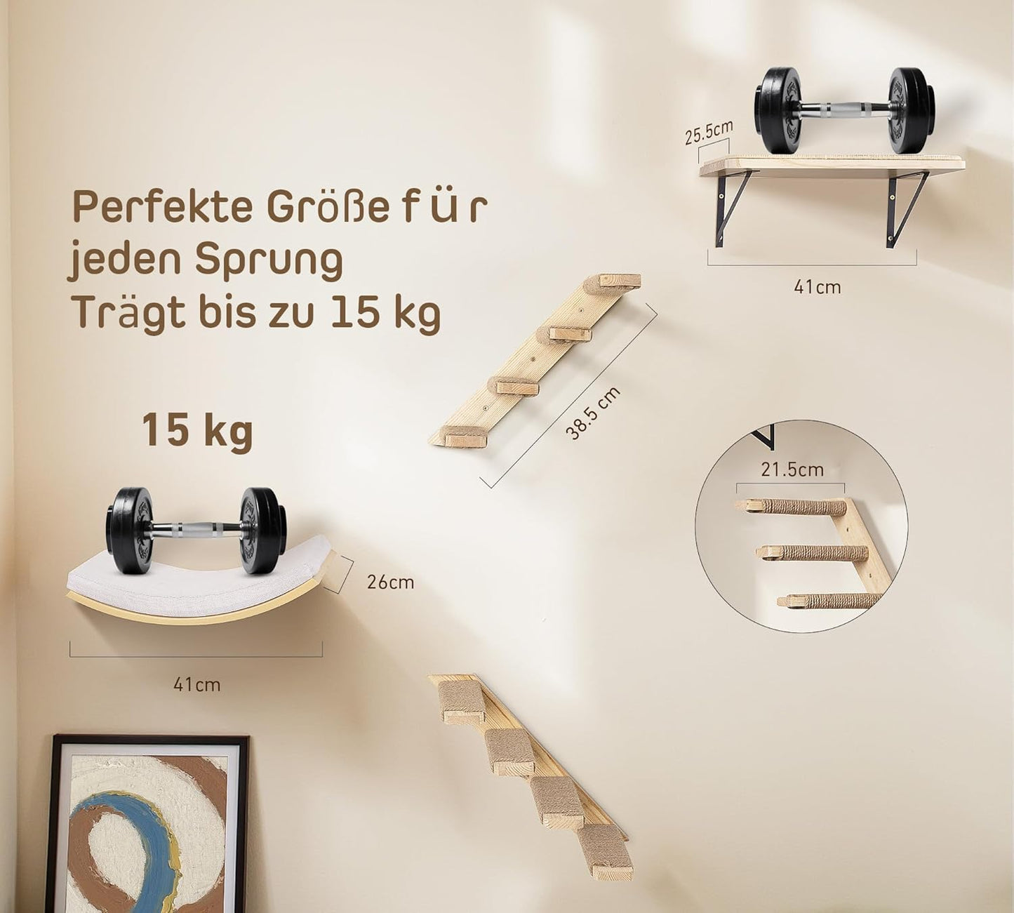 Katzen-Kletterwand-Set mit Plattformen und Treppen, Beige 2PC Pedal + 2PC Katze Wandregal