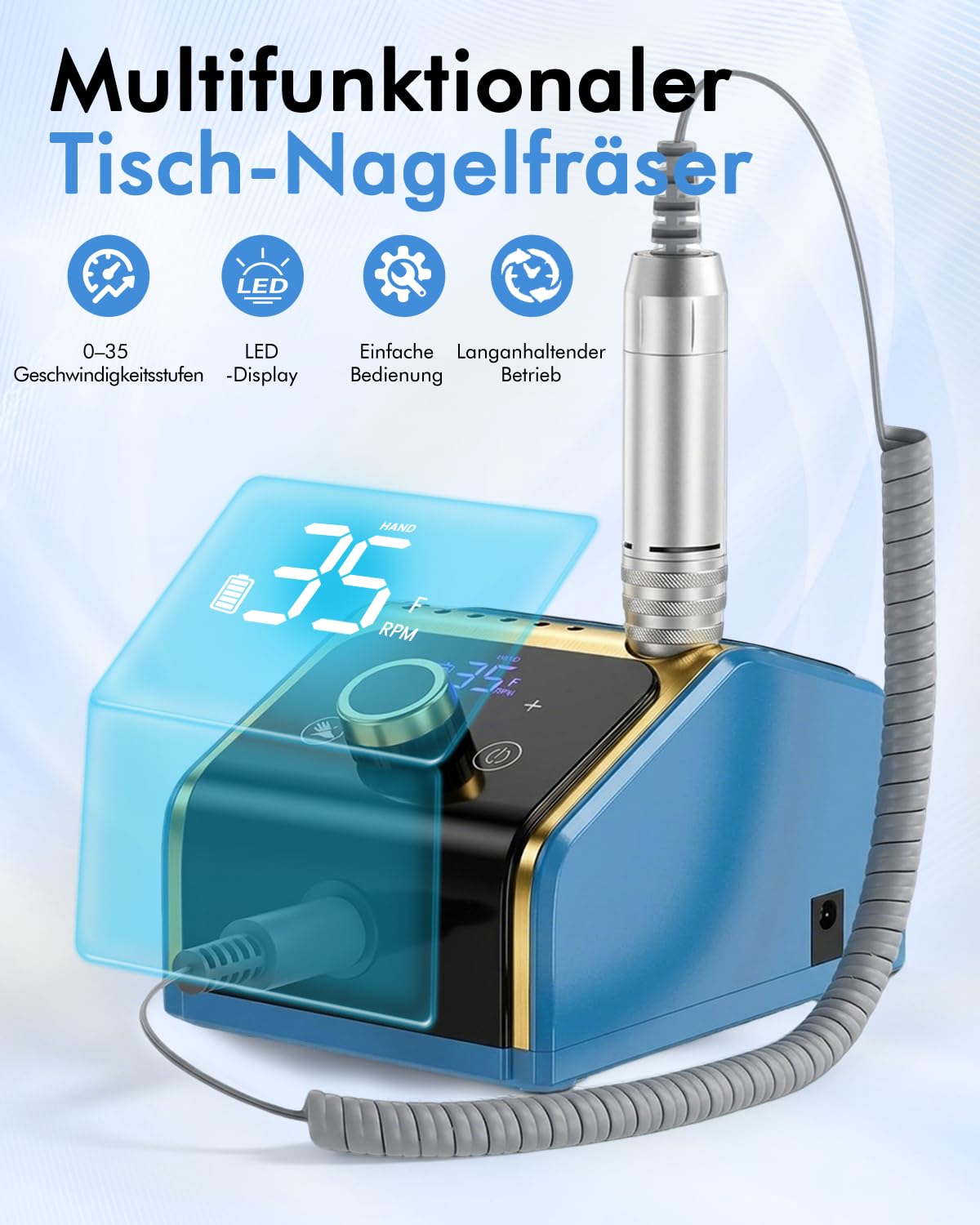 Elektrische Nagelfräsmaschine 35.000 U/min Set, Blau