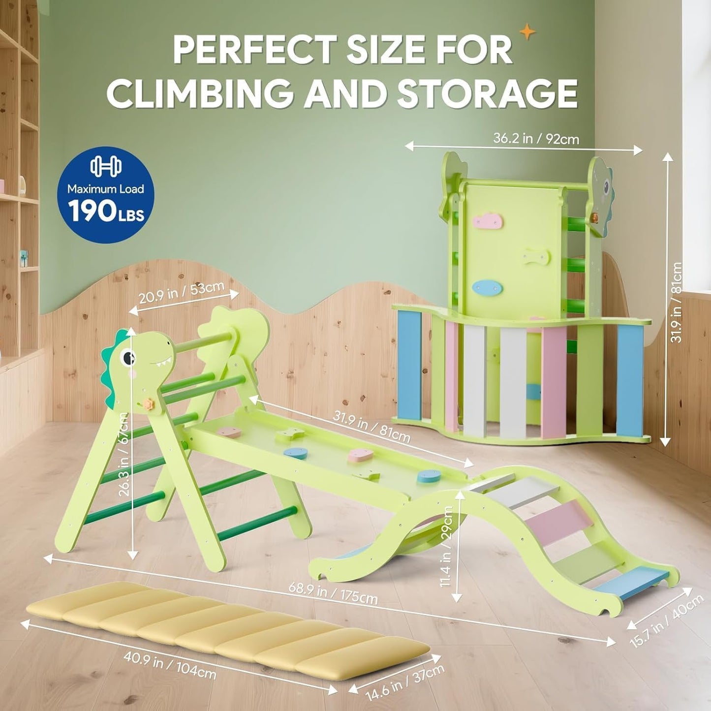 Kletterdreieck Indoor Set 9-in-1 für Kleinkinder, 0-7 grün