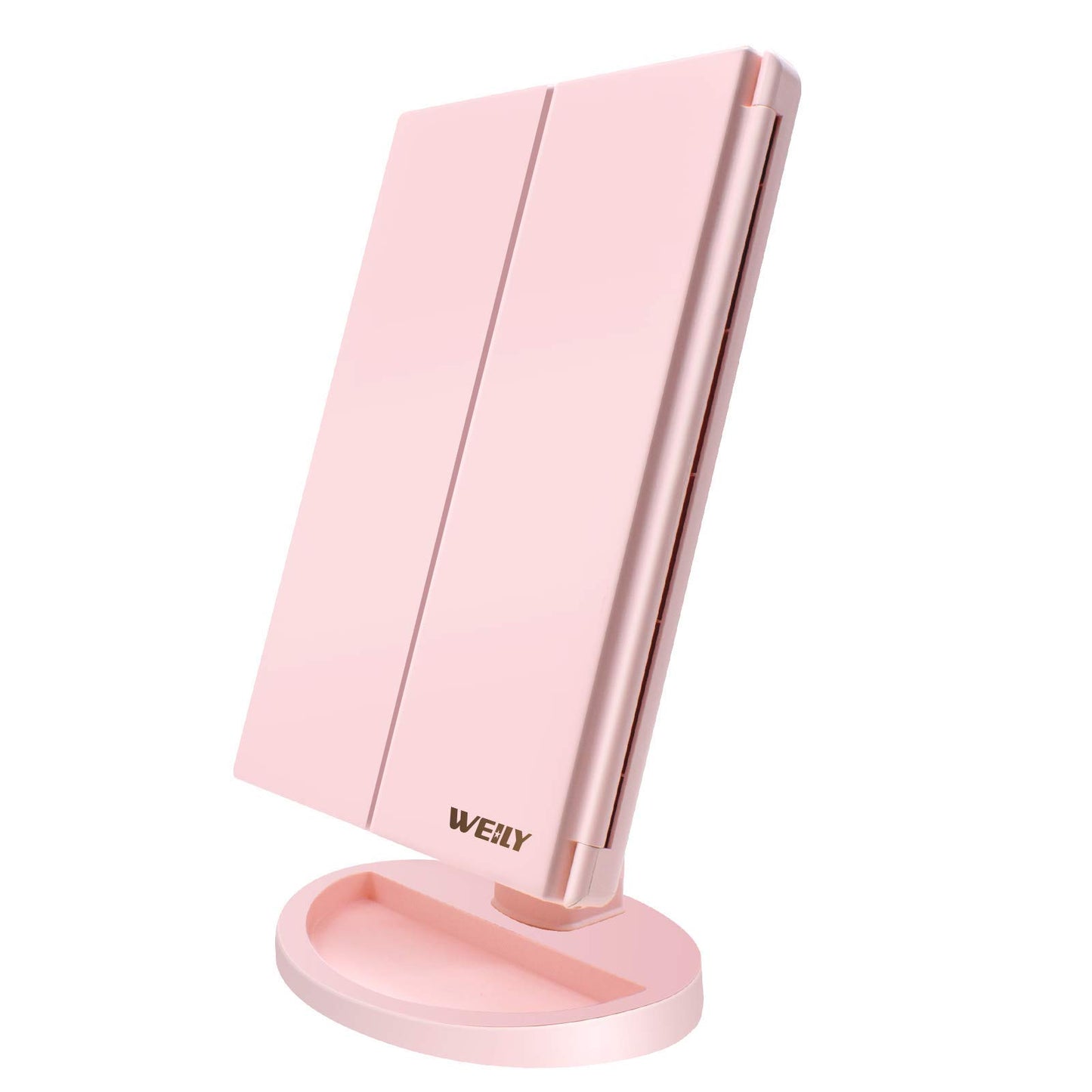Trifold Make-up-Spiegel mit LED und USB-Aufladung, Rosa-1