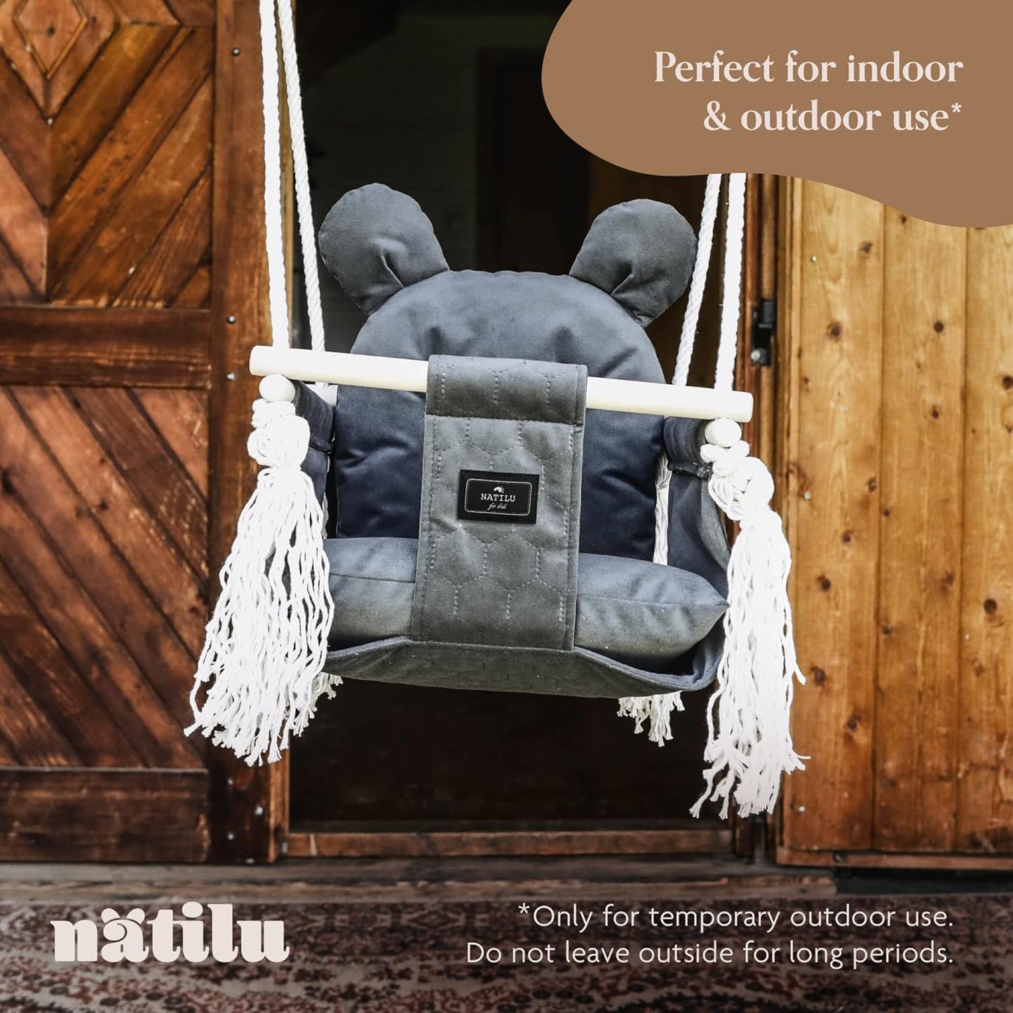 Babyschaukel mit Sicherheitsgurt, Bear Quilted Graphite