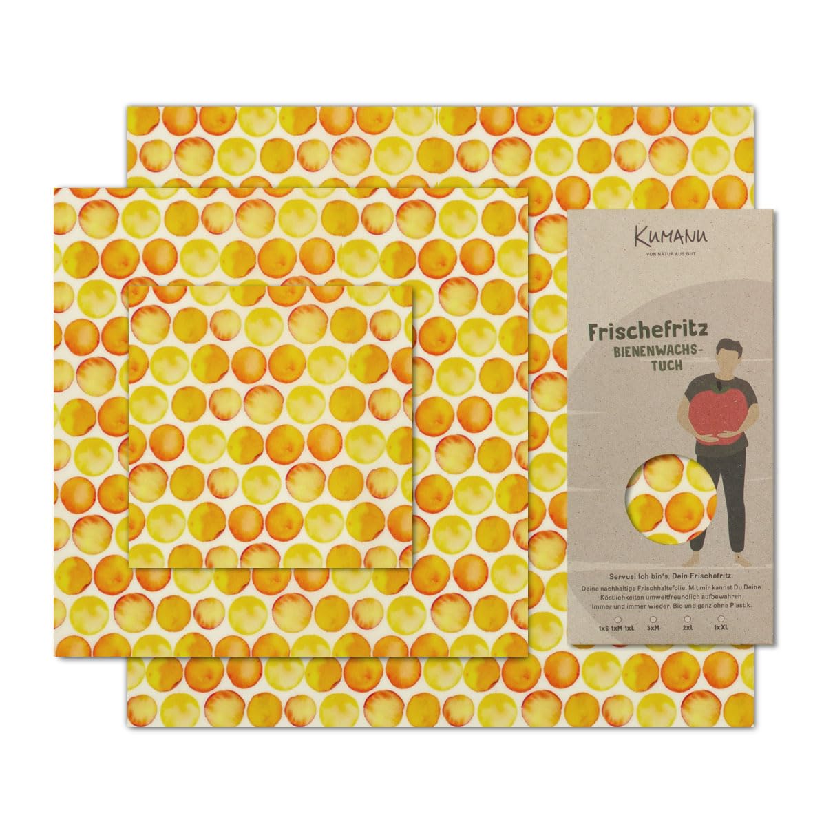 3er-Set Bienenwachstücher Frischefritz, Gelbe Kreise