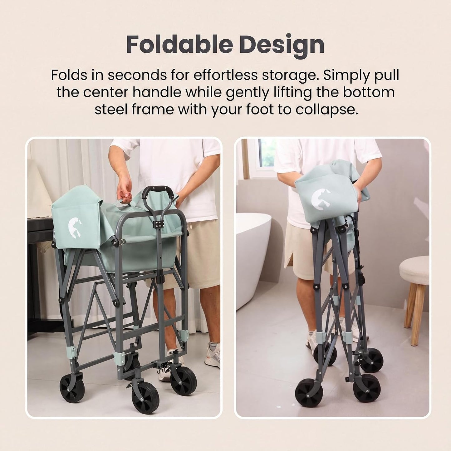 Faltbare erhöhte Haustierbadewanne mit Rädern, Seitentasche & Abflusssieb, Light Green