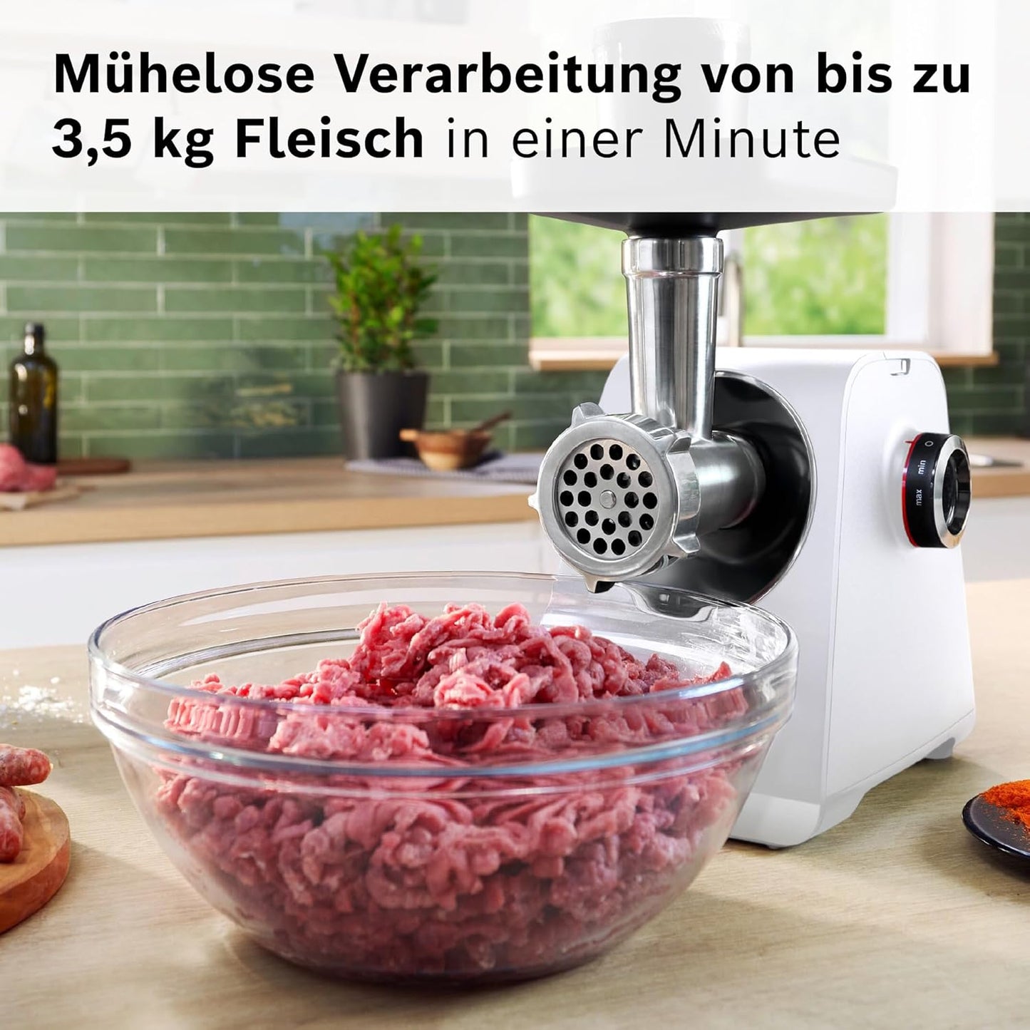 MultiPower Serie 6 Fleischwolf mit Kebbe- und Wurst-Aufsatz, Weiß