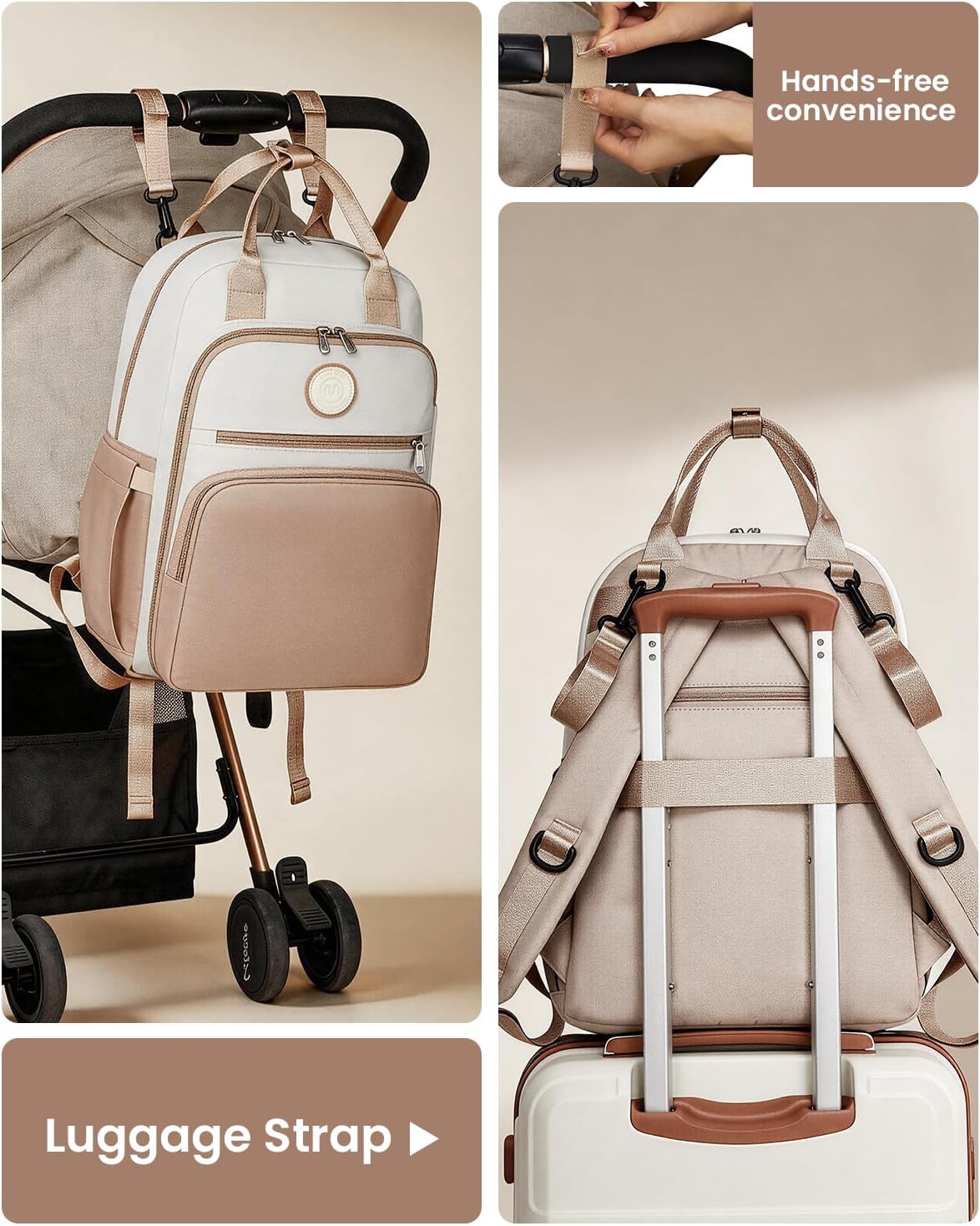 Wickelrucksack mit Kinderwagengurten, Khaki&beige