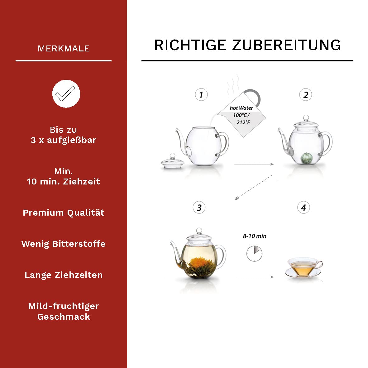Erblühtee Geschenkset mit Glaskanne (7-teilig), 1x Geschenkset