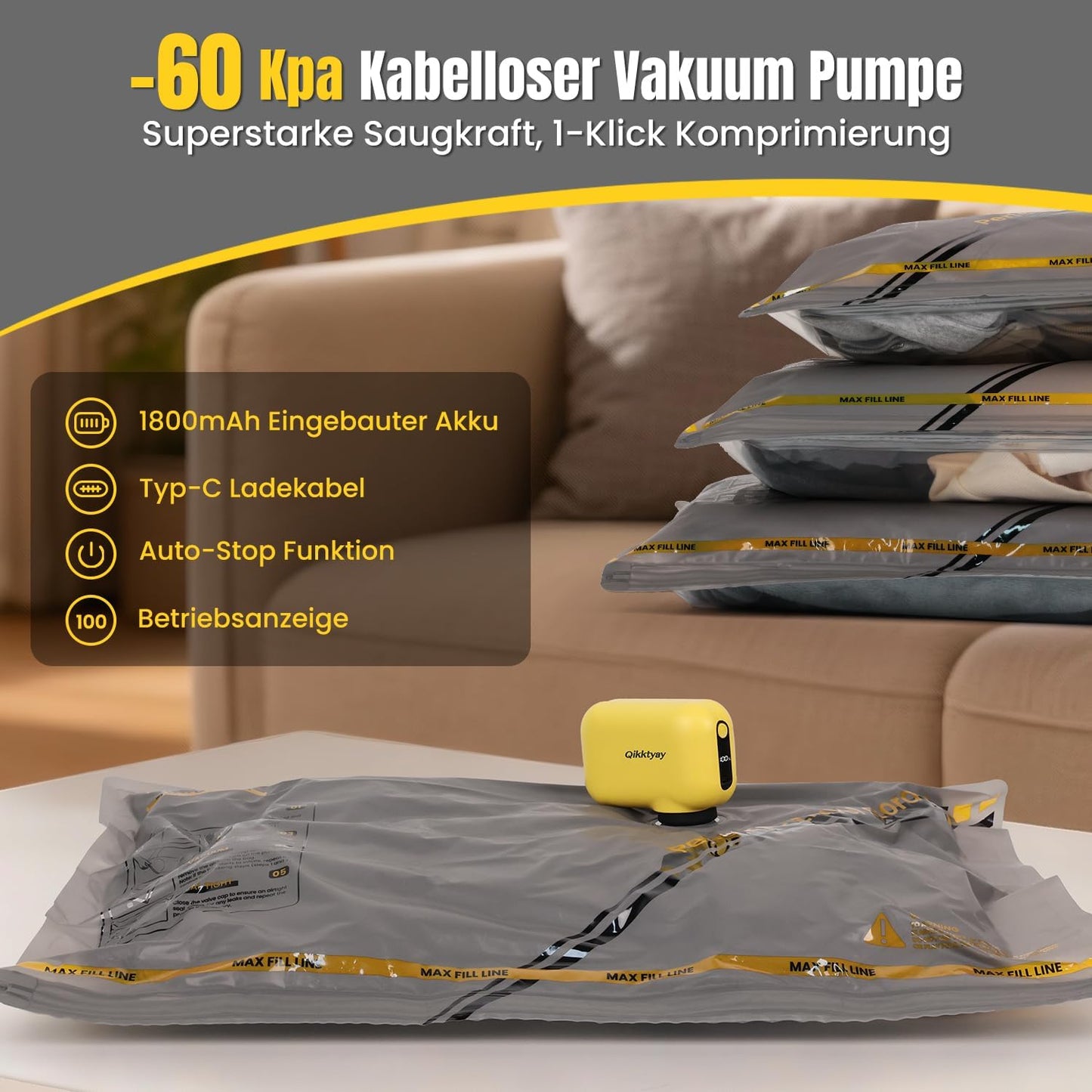 9-teiliges Vakuumbeutel-Set mit kabelloser Pumpe, 9 set
