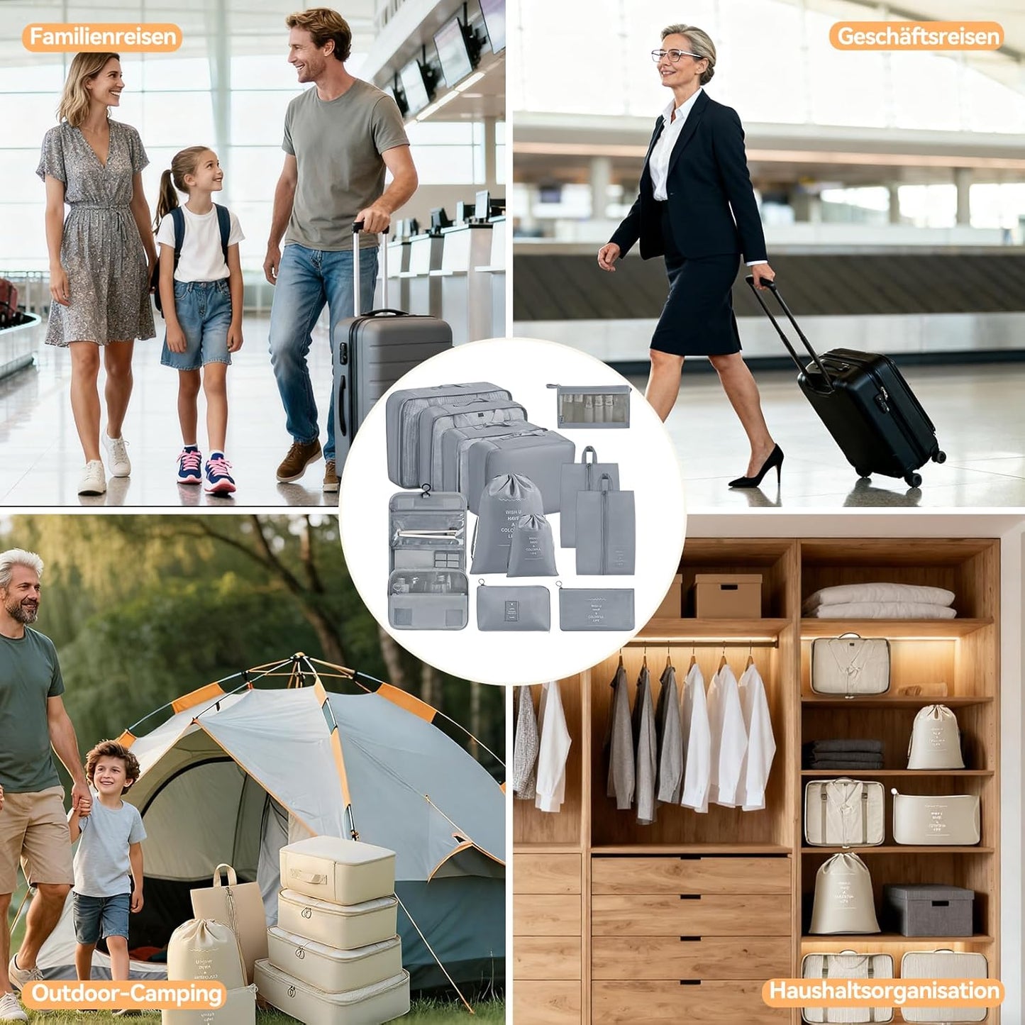 12-teiliges Koffer-Organizer-Set, Grau, 12stk