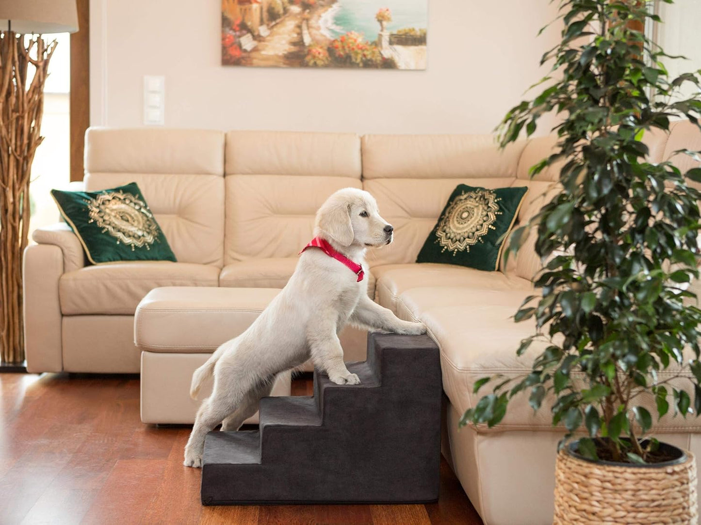 4-stufige Tiertreppe für kleine Hunde und Katzen, Mittel - höhe 40 cm / Schwarz