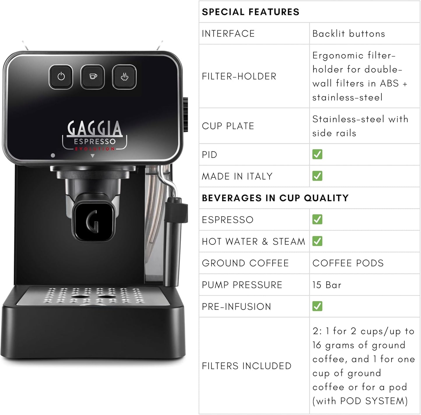 Espressomaschine mit PID Kesseltemperaturregler, Espresso Evolution Schwarz