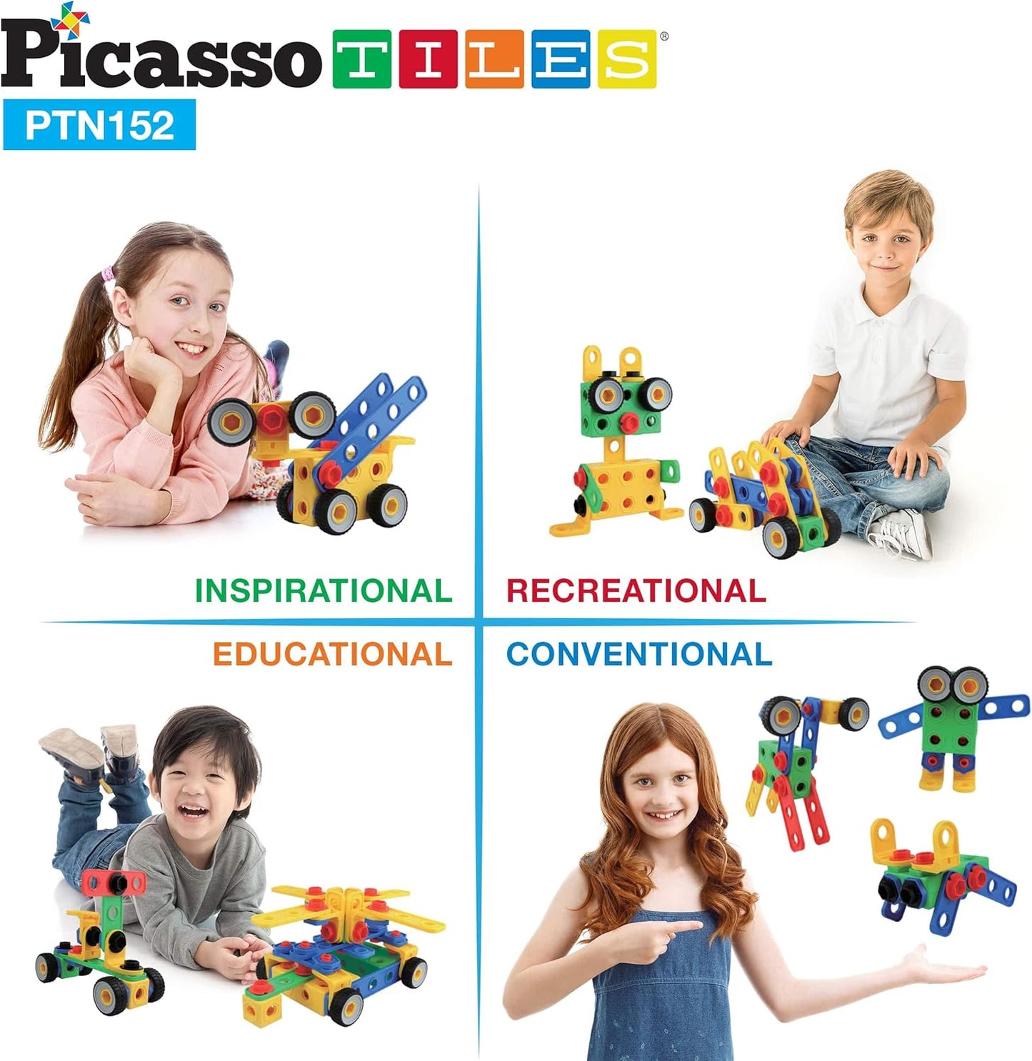 152-teiliges Kinderbauklotz-Set mit Elektroschrauber, 152 Pieces Building Block