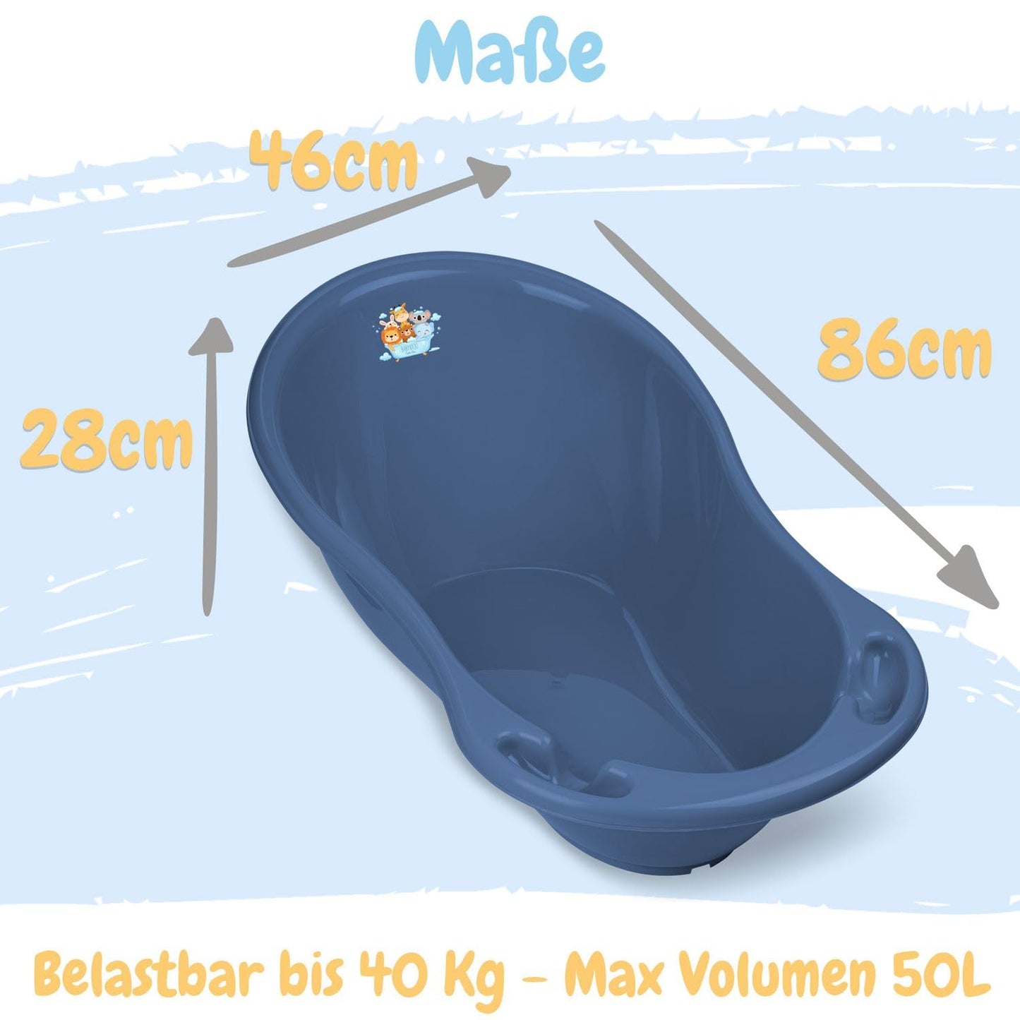 Babybadewanne mit Stöpsel, Friends dunkelblau 1 - Set