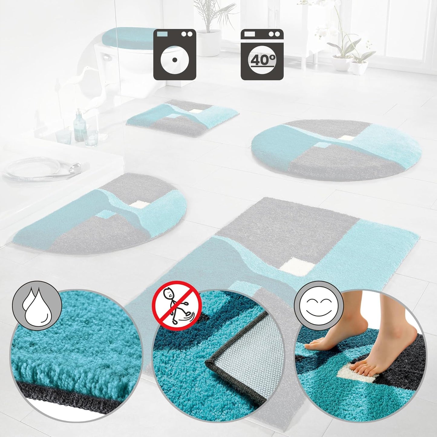 Runde Badematte Athen, rutschhemmend, Türkis Badematte - rund: 90 cm Ø