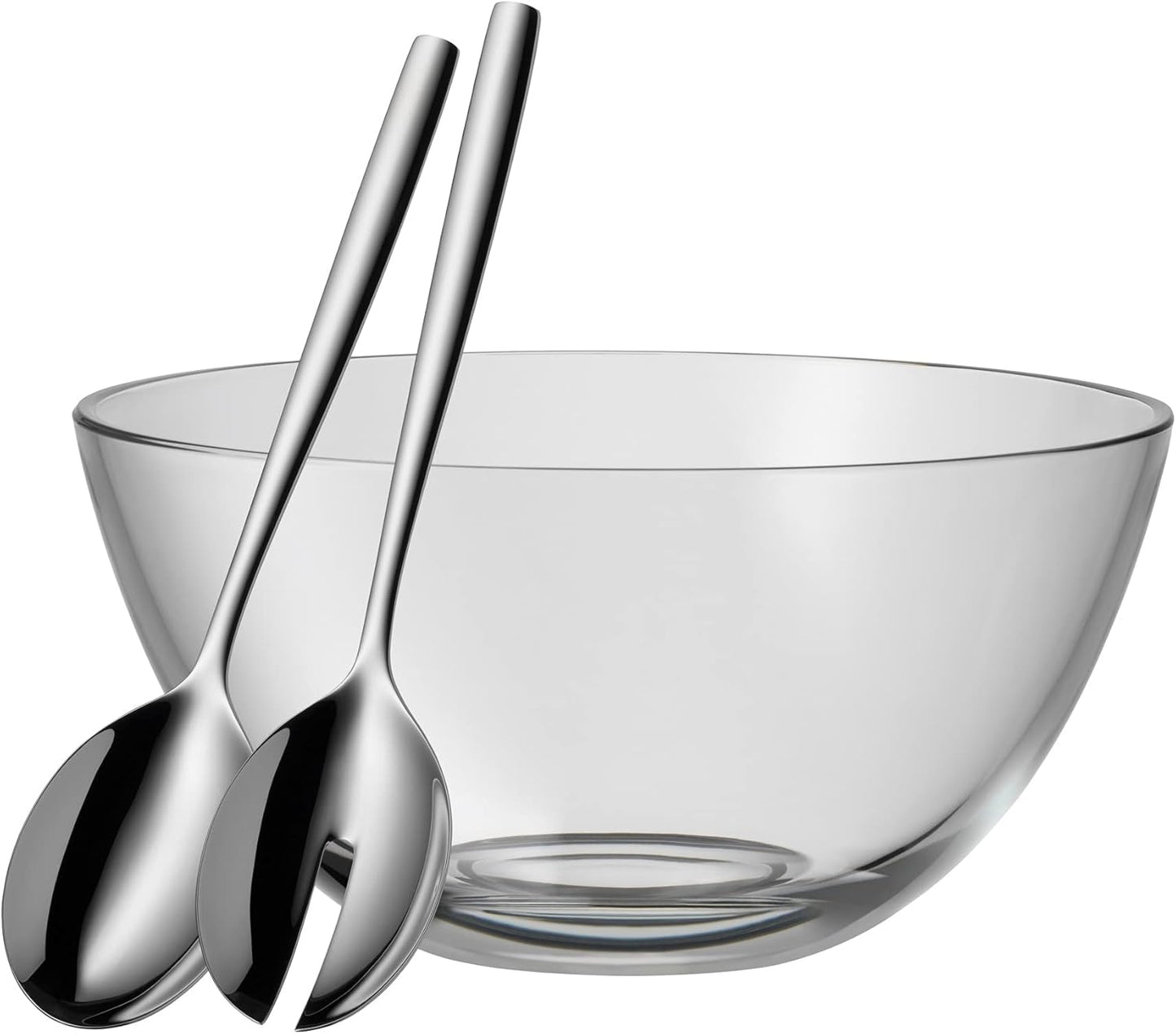 Salatschüssel Set mit Salatbesteck 25cm Taverno Glas Edelstahl 18/10 poliert, Salatschüssel 23.5 cm