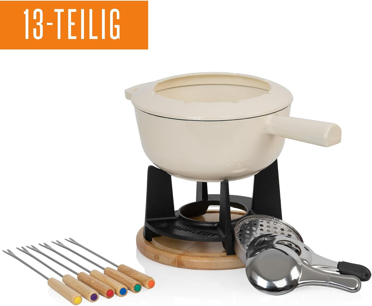 Fondue Set für 6 Personen, Creme / Creme Emailliert