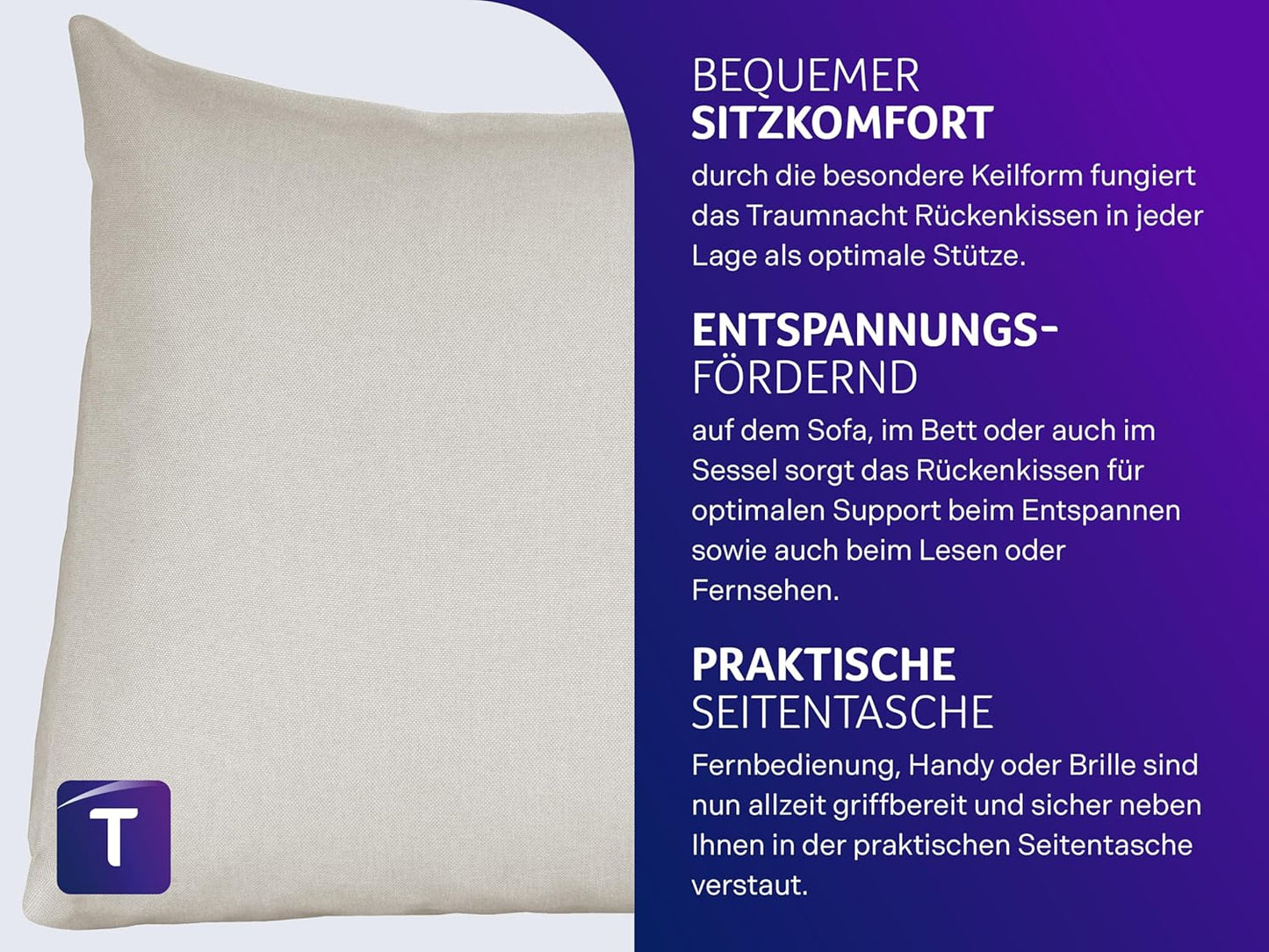 Cozy Rückenkissen mit abnehmbarem Bezug, Beige