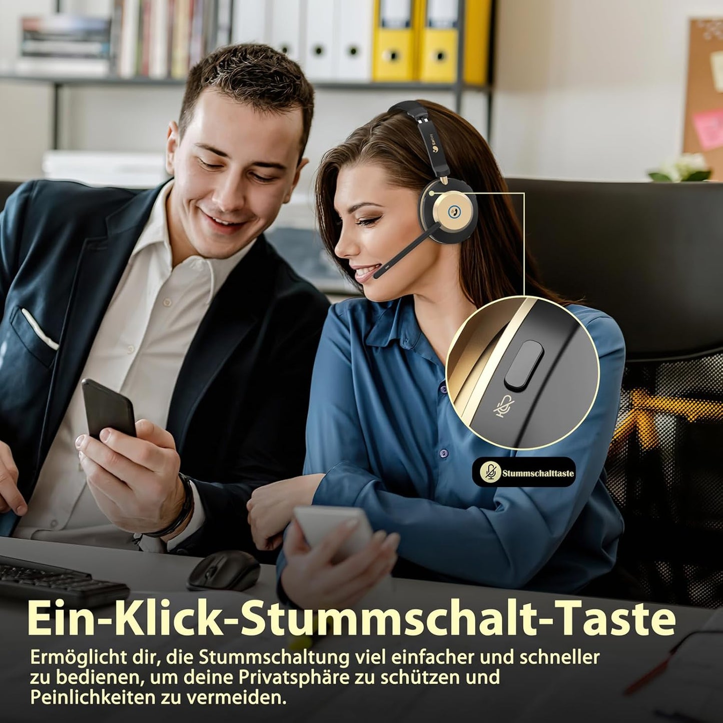 Kabelloses Bluetooth-Headset mit Mikrofon, Black Gold