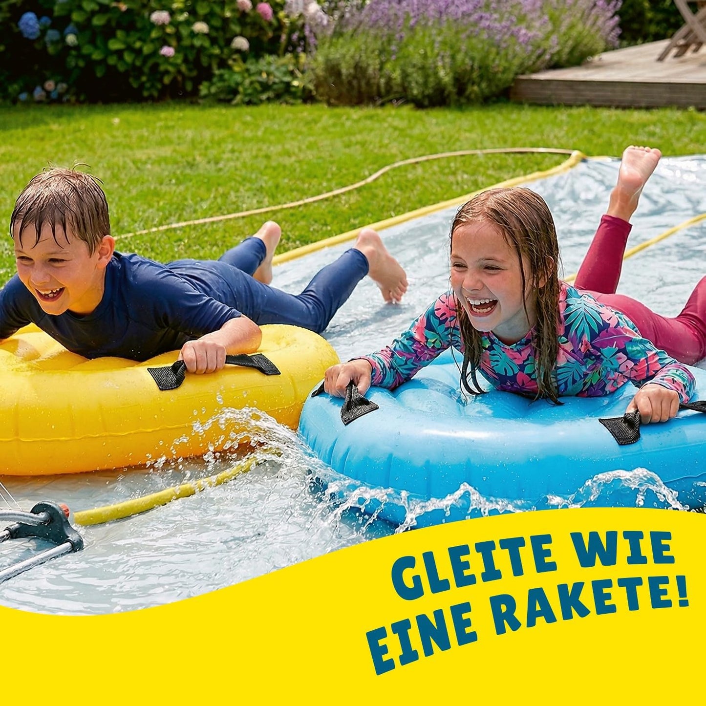 XXL-Wasserrutschmatte mit Bodyboards, 10m, 1 Slip'n Slide Blau + 2 Bodyboards