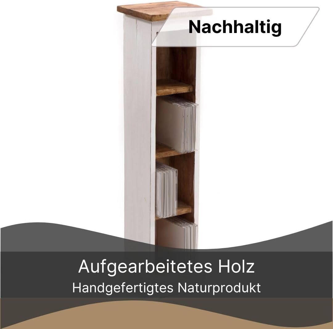 Rustikales Holz-CD-Regal mit 4 Fächern, 06 Weiß-landhaus