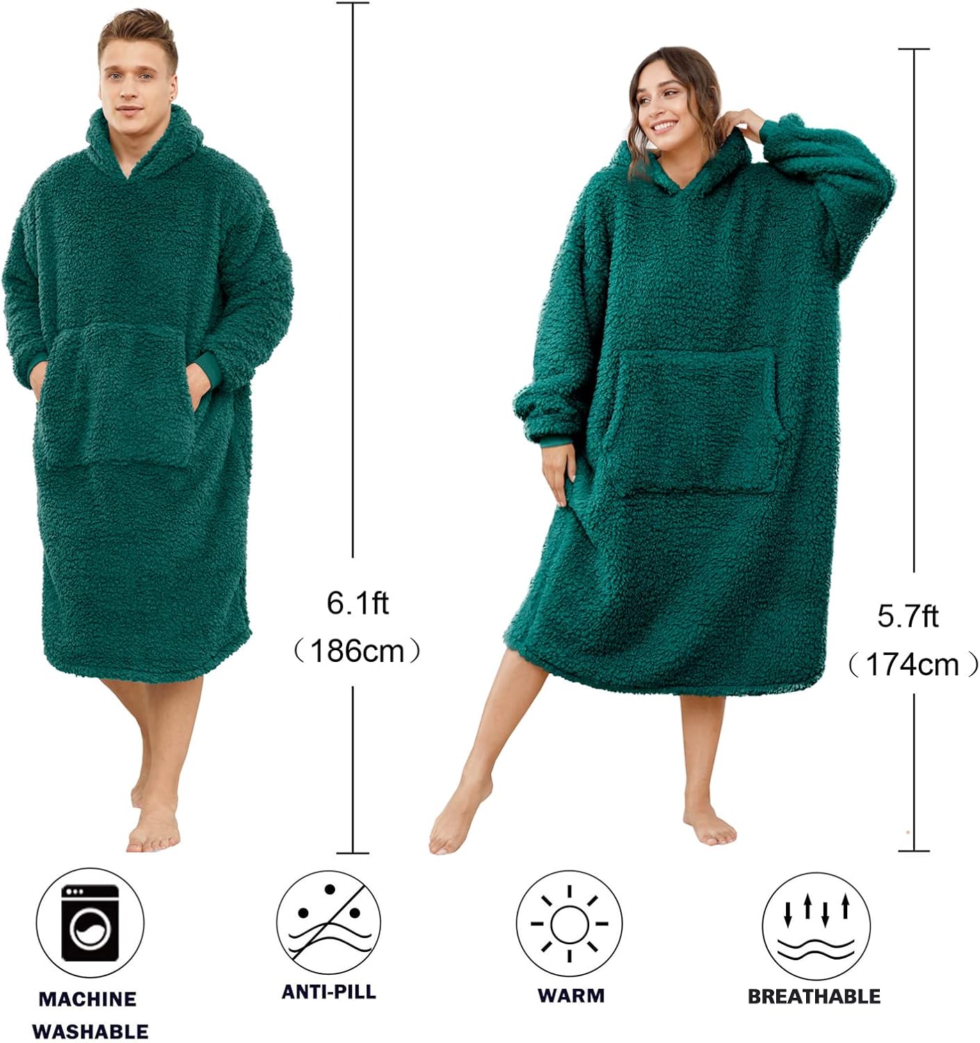 Übergrosse Sherpa-Decke mit Kapuze, Einheitsgröße Malachit