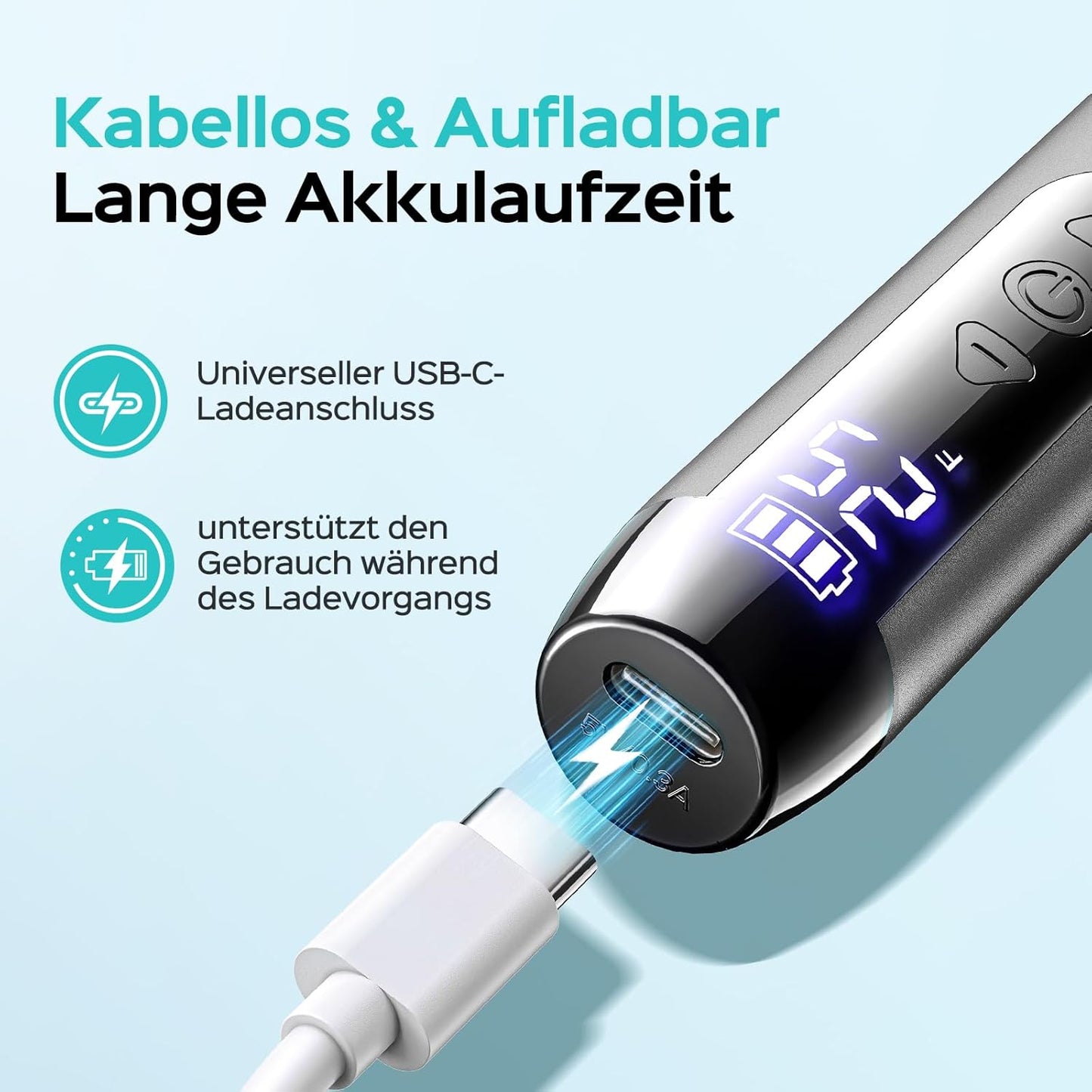 Elektrische Nagelfräse mit LED-Display, Grau