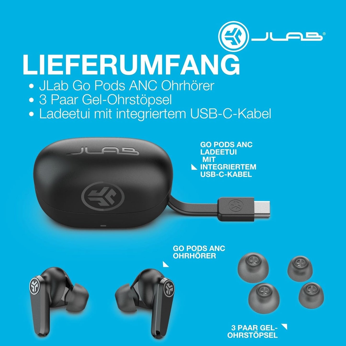 Go Pods ANC In-Ear Bluetooth Kopfhörer mit Noise Cancelling, Pods ANC Schwarz